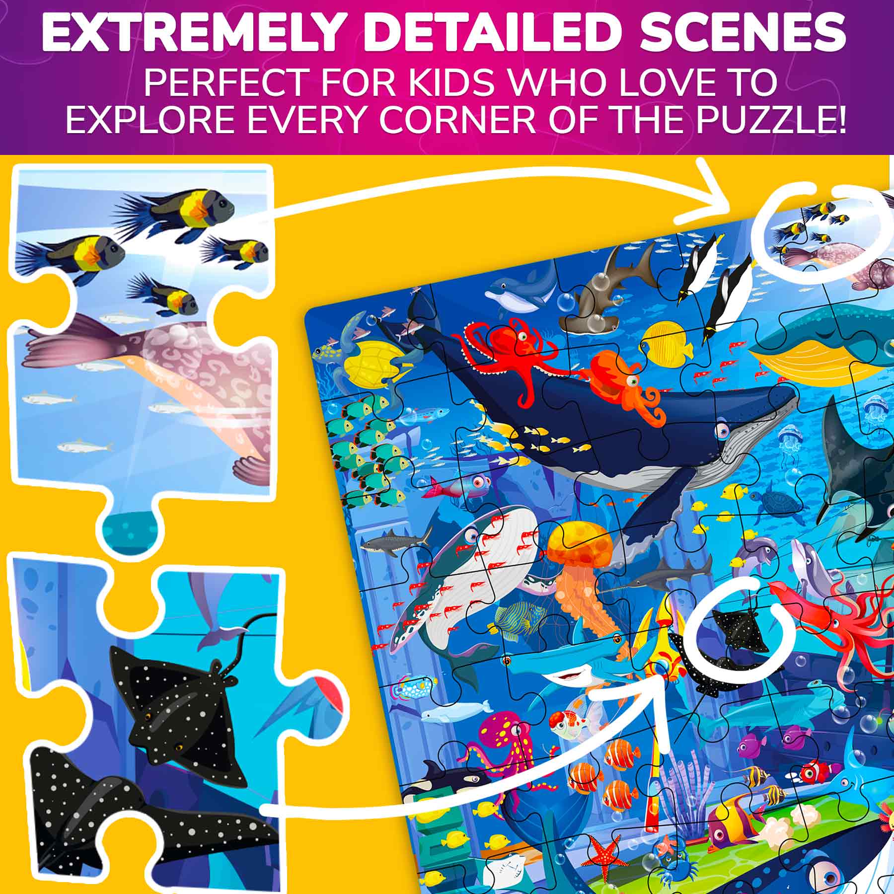 100 Pcs Jigsaw Puzzle for Kids | Ocean Animals Learning Game - Image 3