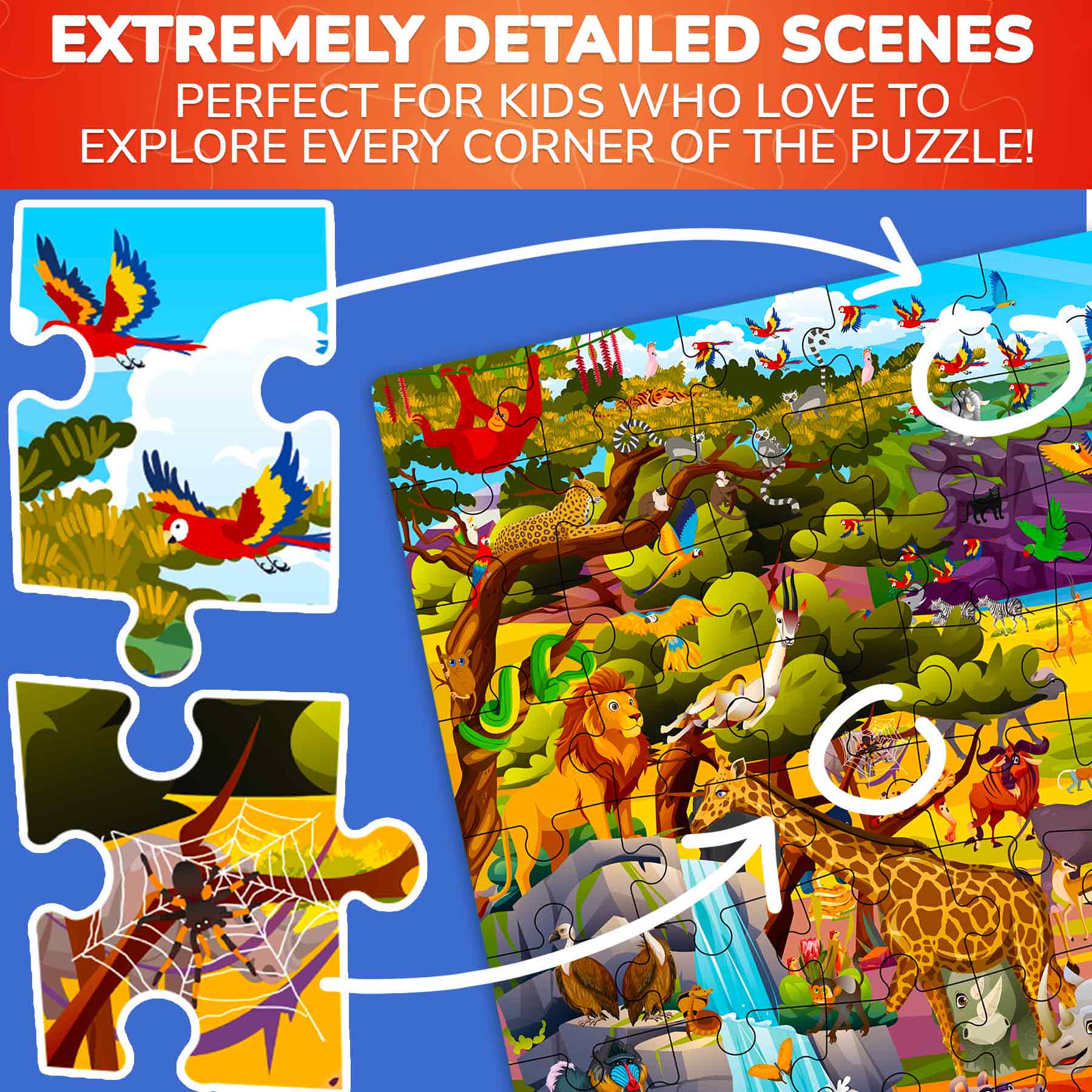 100 Pcs Jigsaw Puzzle for Kids | Safari Animals Learning Game - Image 3