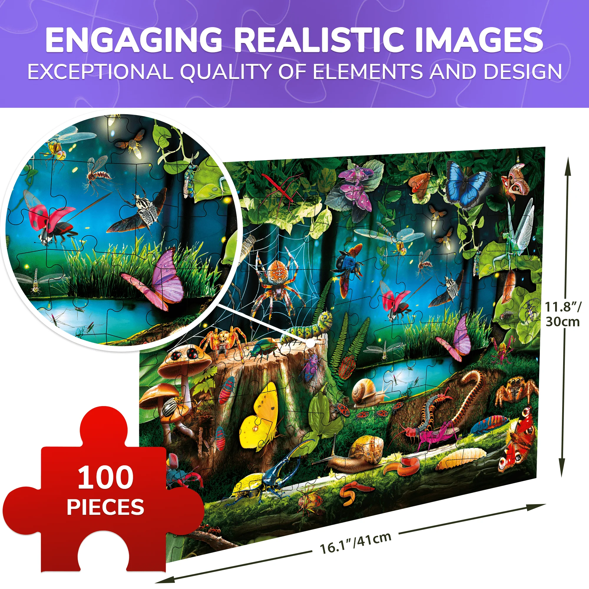 100 Pcs Jigsaw Puzzles for Kids | Insect Kingdom - Image 3