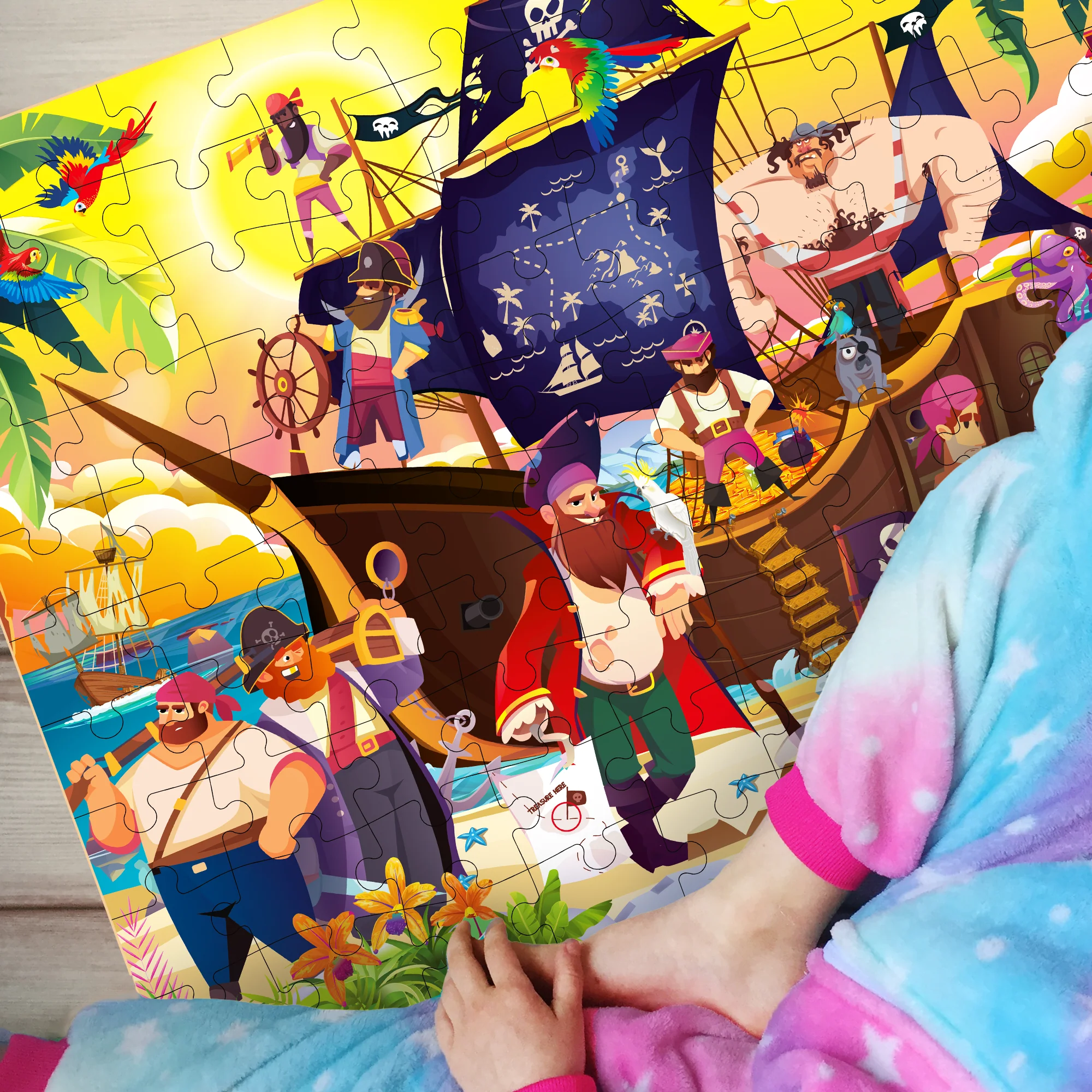 100 Pcs Floor Puzzles for Kids | Pirates, Constructions & Dragons - Image 4