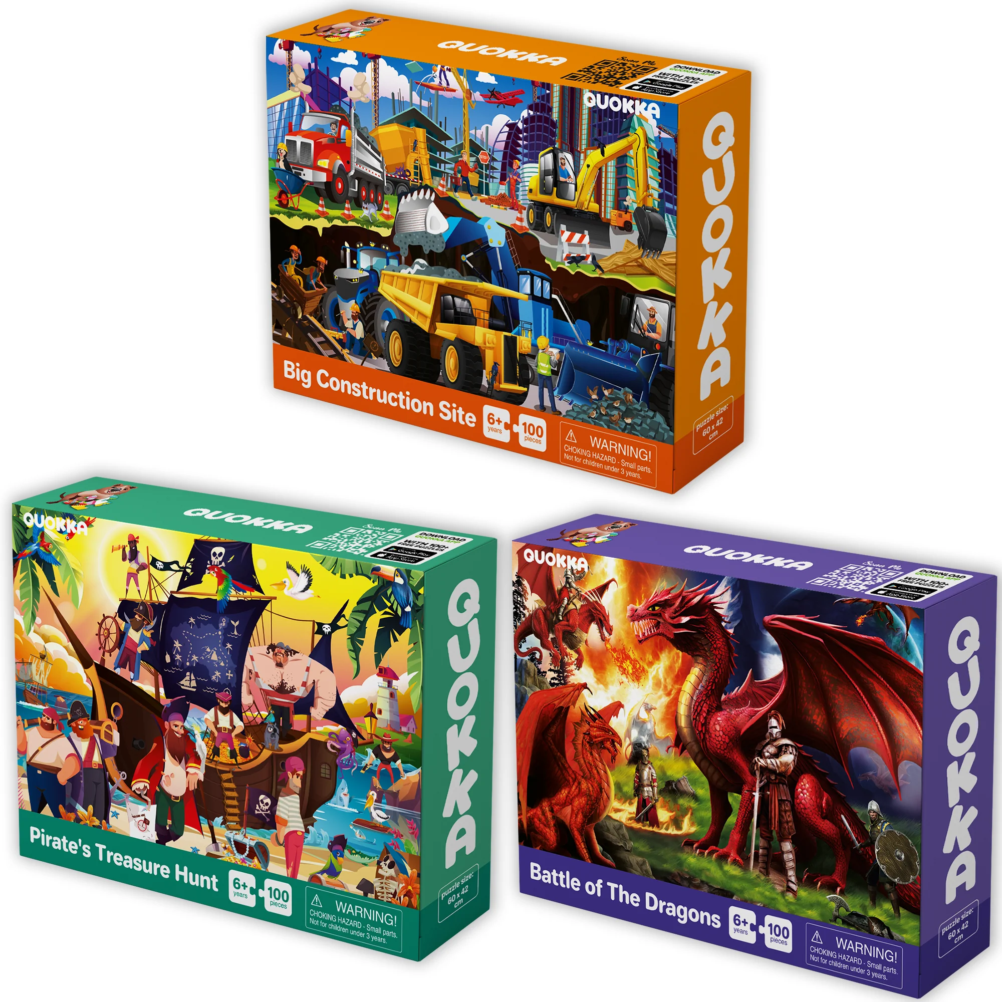 100 Pcs Floor Puzzles for Kids | Pirates, Constructions & Dragons - Image 7