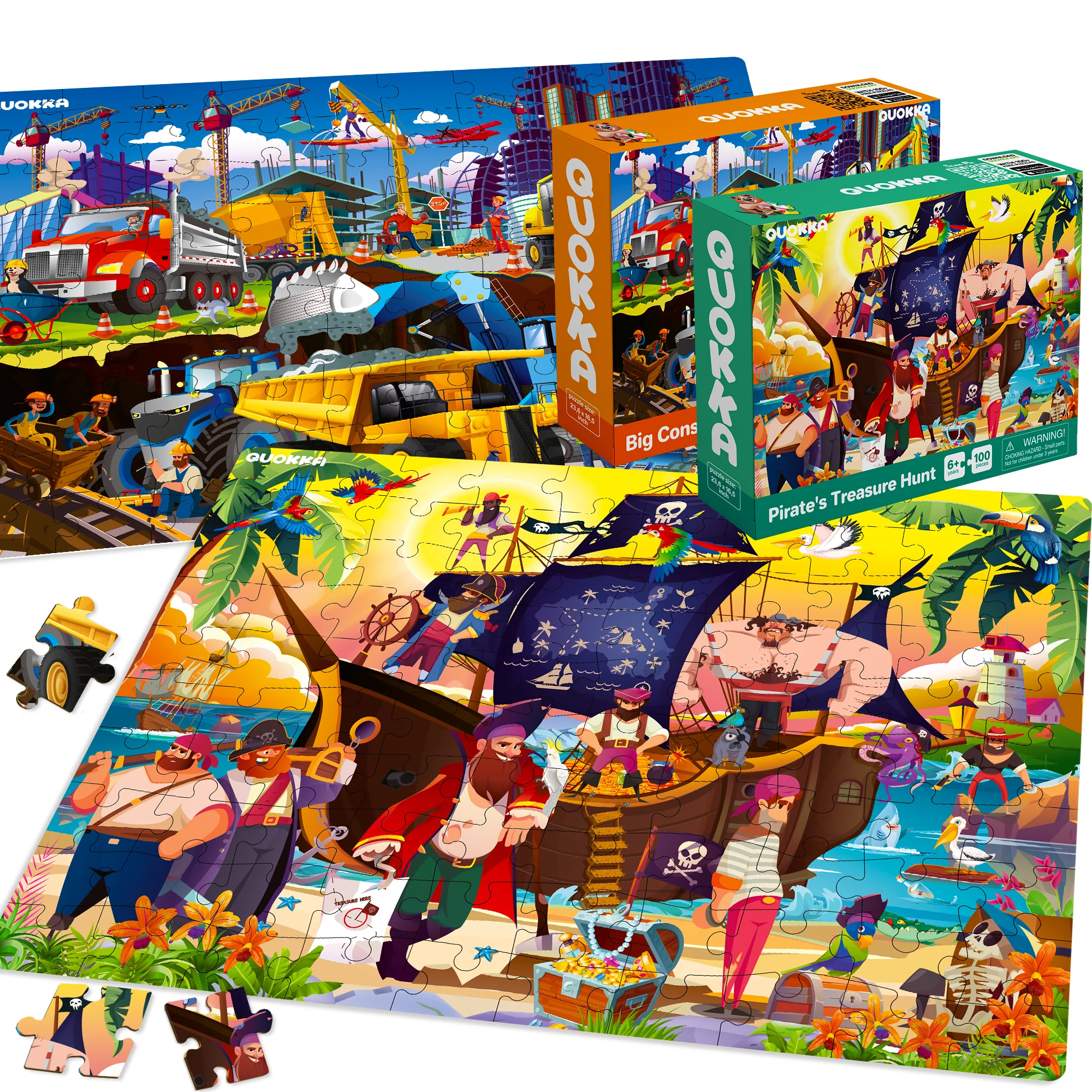 100 Pcs Floor Puzzles for Kids | Pirates, Constructions & Dragons - Image 8