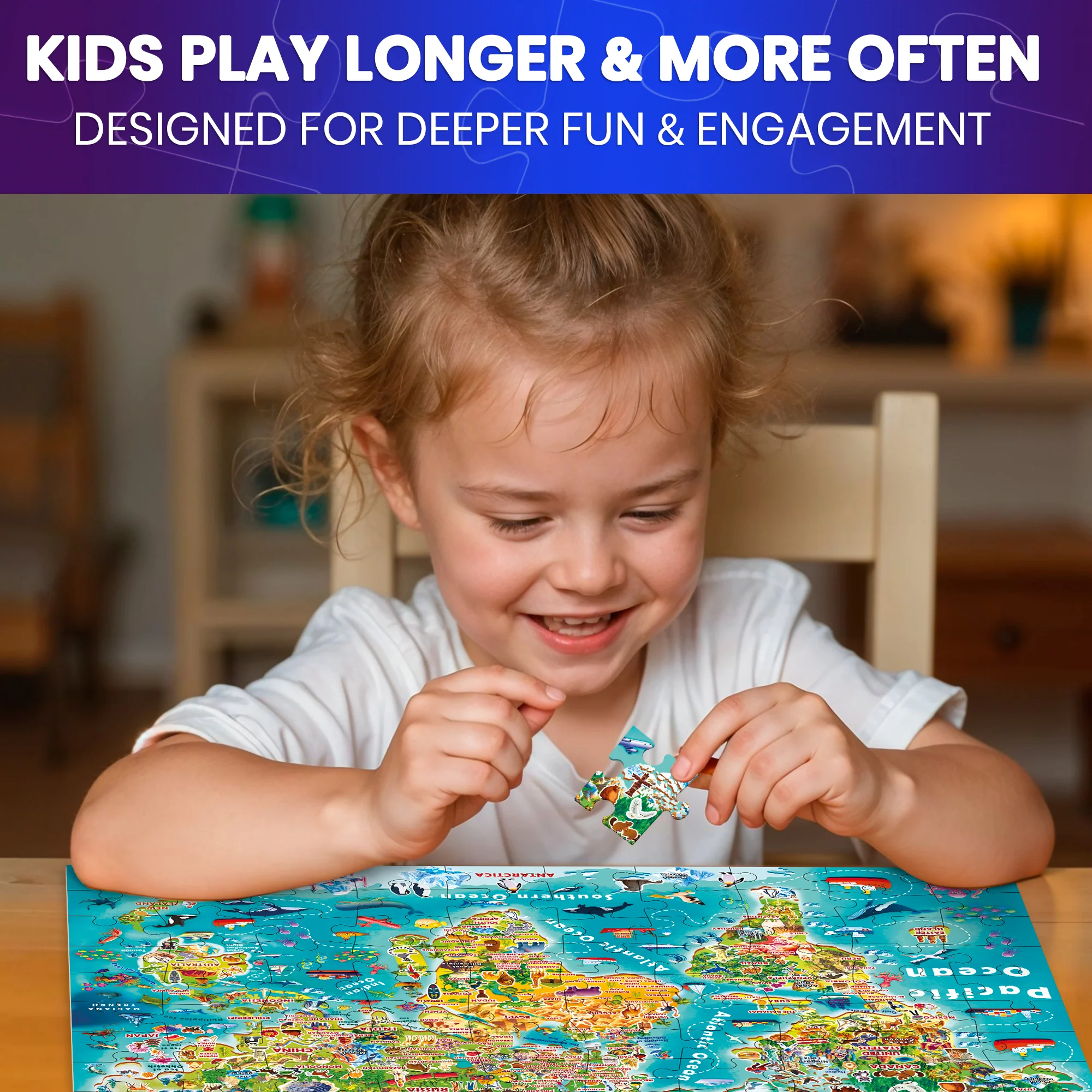 100 Piece Glow in The Dark Puzzles for Kids - Maps & Space - Image 4