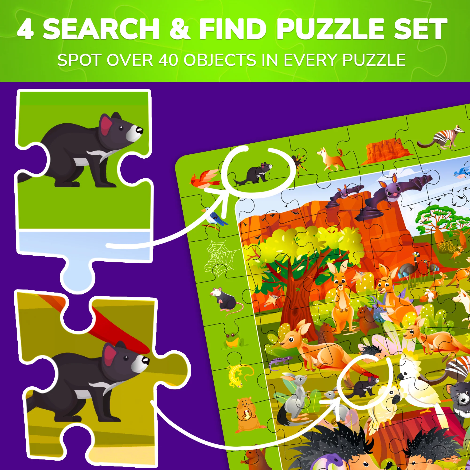 100 Piece Search & Find Puzzles for Kids with Animals, Cars - Image 3