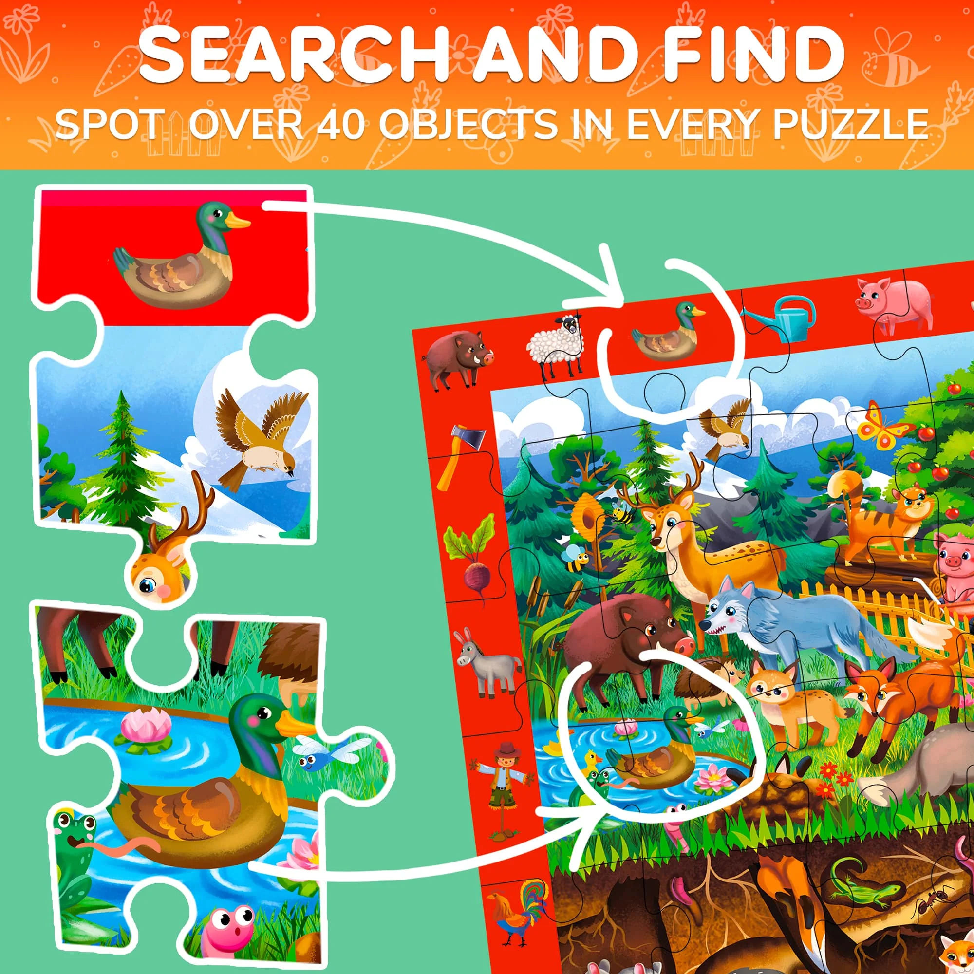 2x3 FT Giant Search & Find Puzzles for Kids Woodland Farm - Image 4