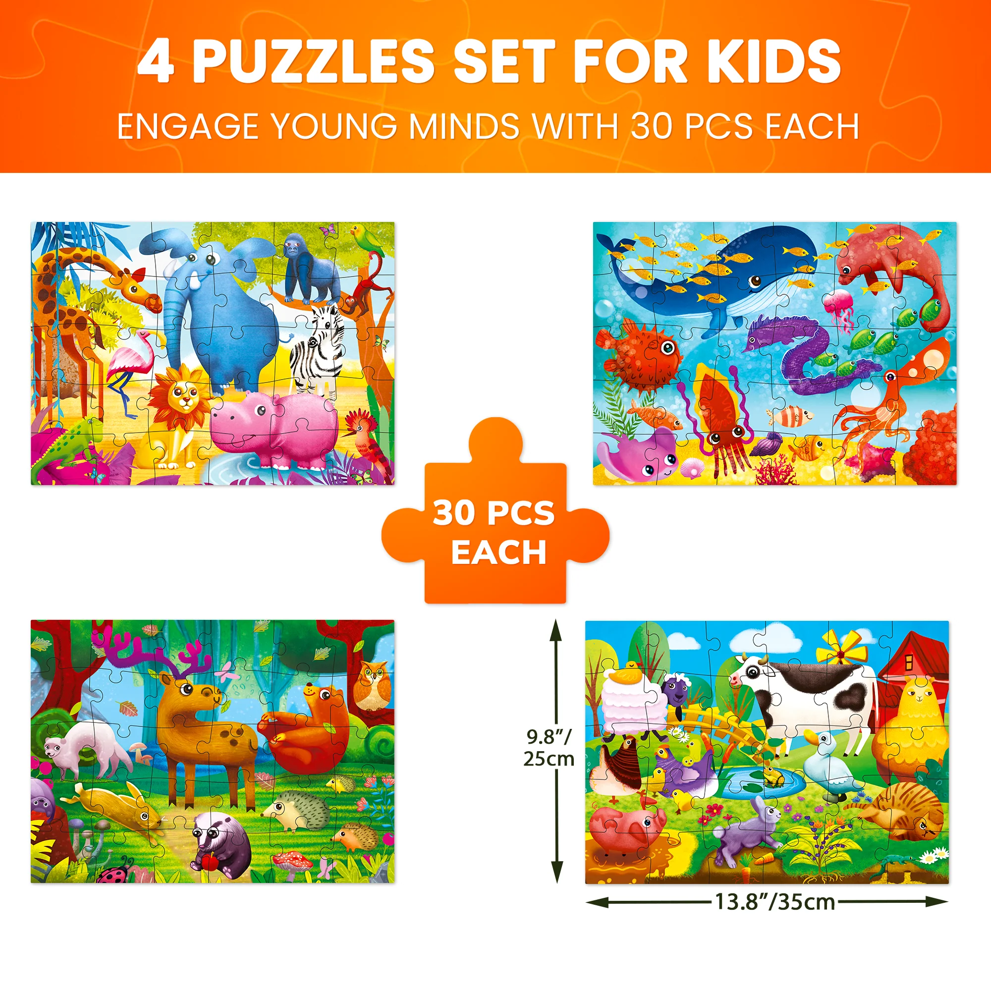 30 Piece Puzzles for Kids | Forest,  Ocean & Africa Animals - Image 3