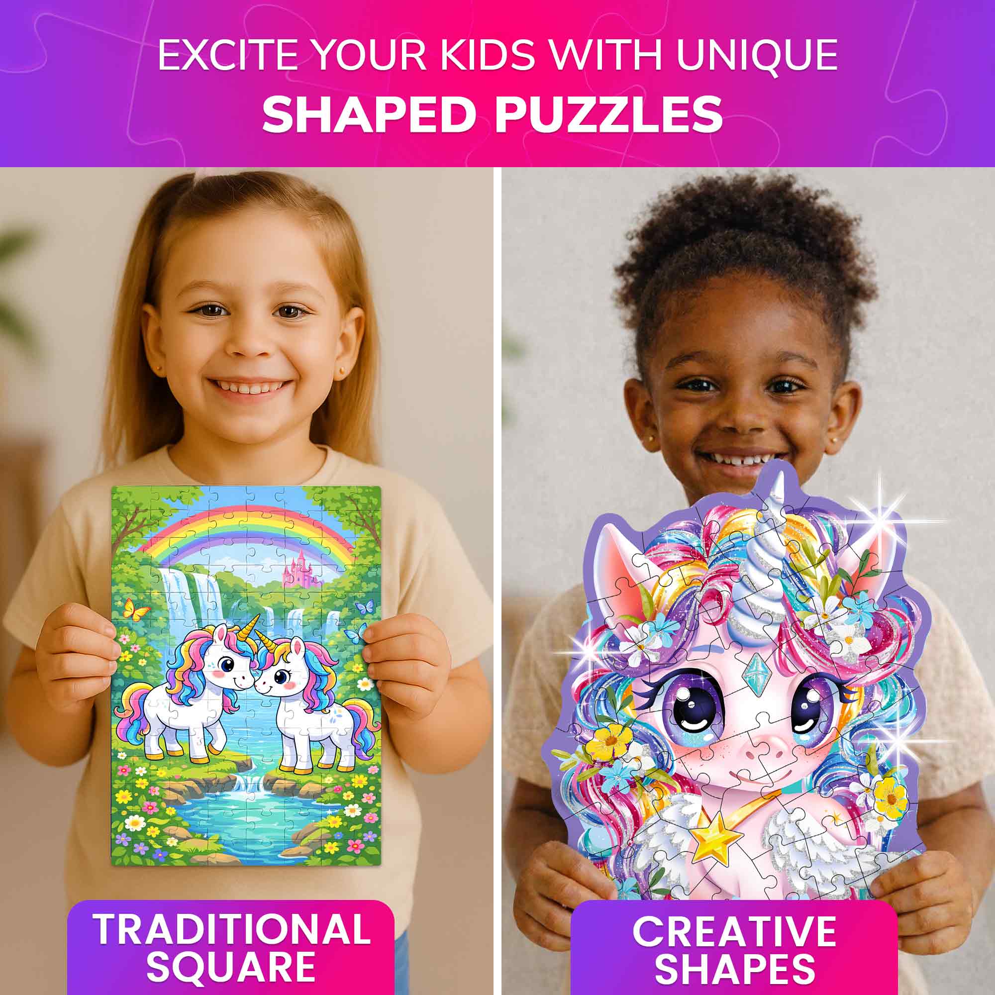 4x48 Pcs Shaped Puzzles with Glitter Effect - Princess, Unicorn - Image 3