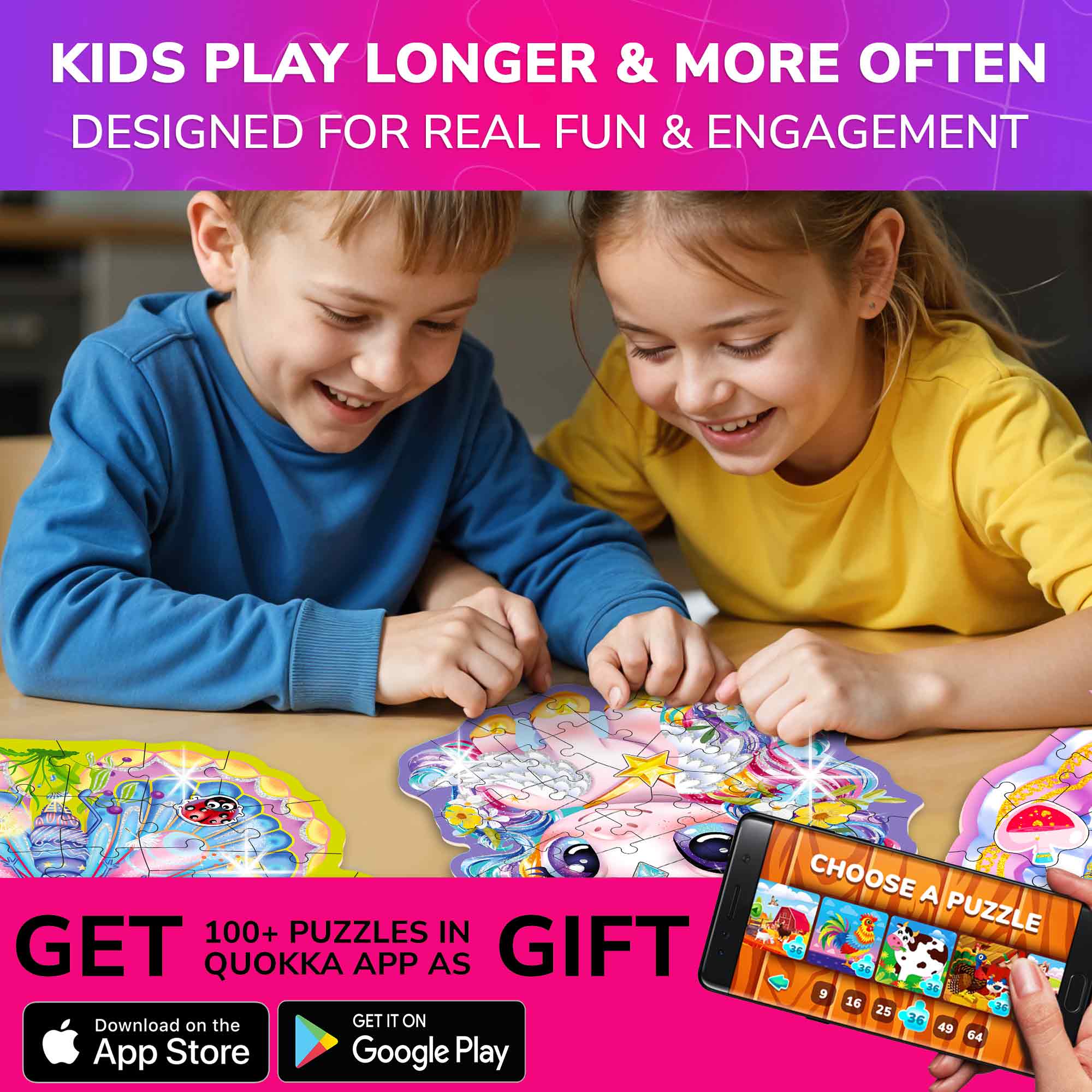 4x48 Pcs Shaped Puzzles with Glitter Effect - Princess, Unicorn - Image 6