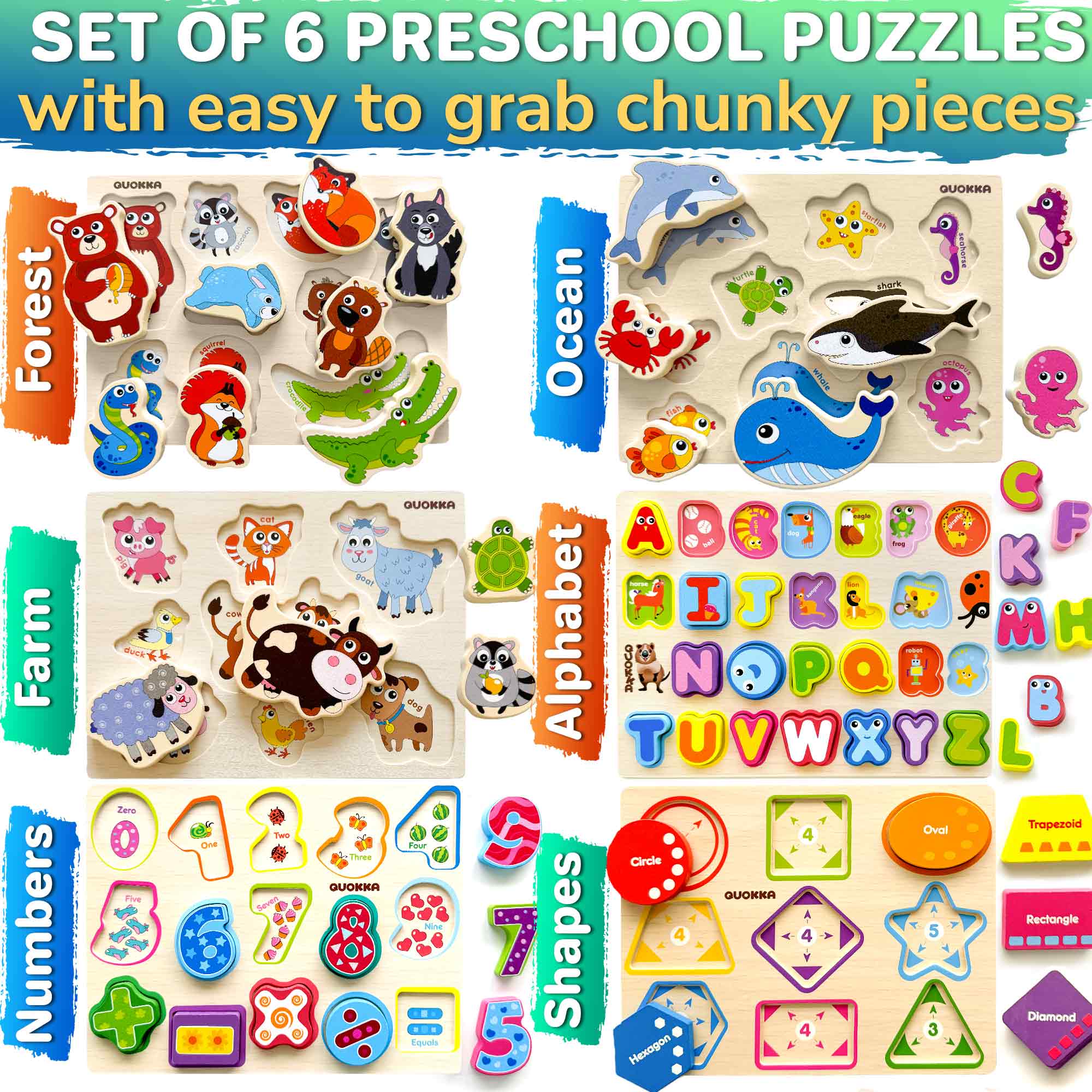 6 Chunky Puzzles for Toddlers - Animals, Numbers, Alphabet - Image 6