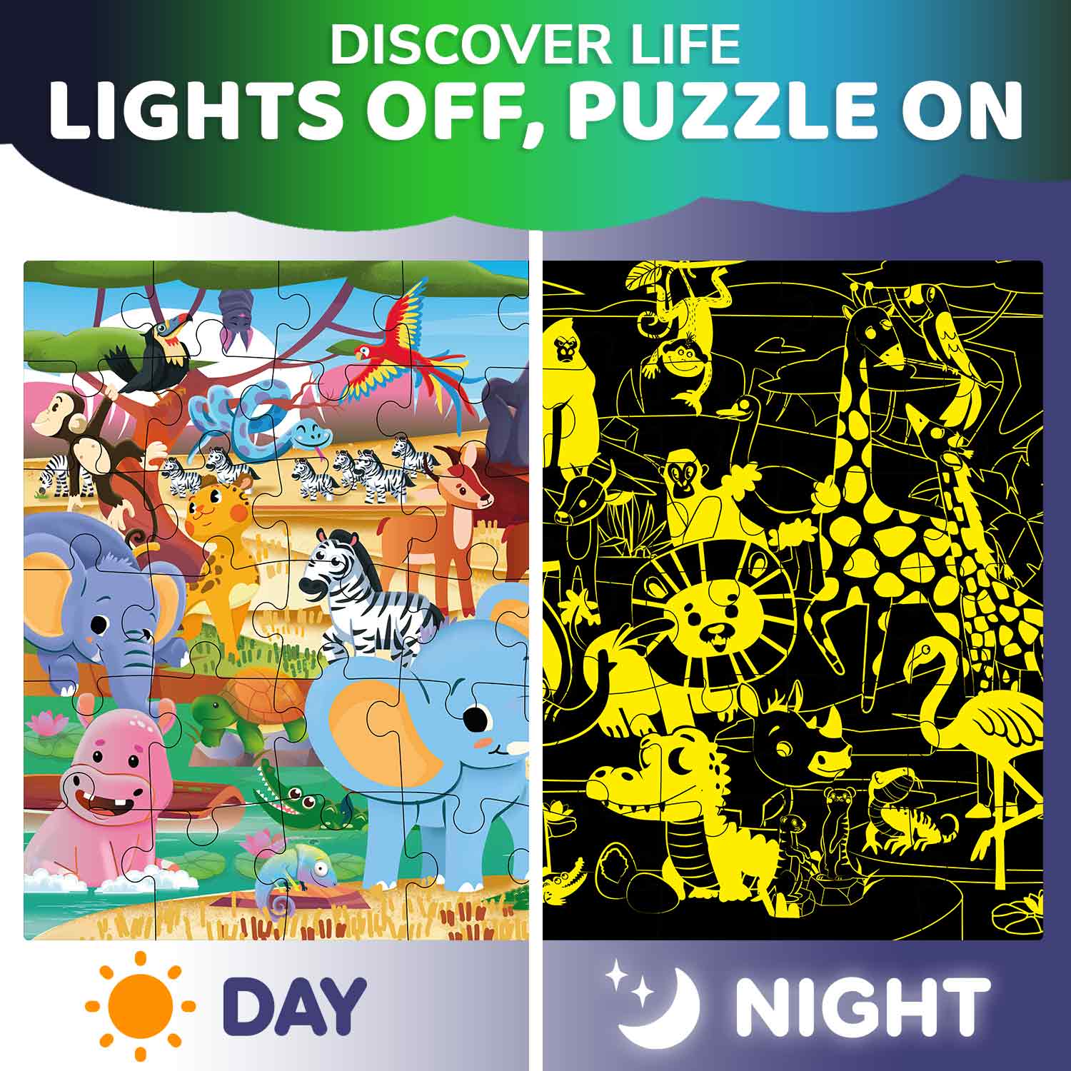2x3 FT Giant Glow in Dark Jigsaw Puzzle - African Animal - Image 3