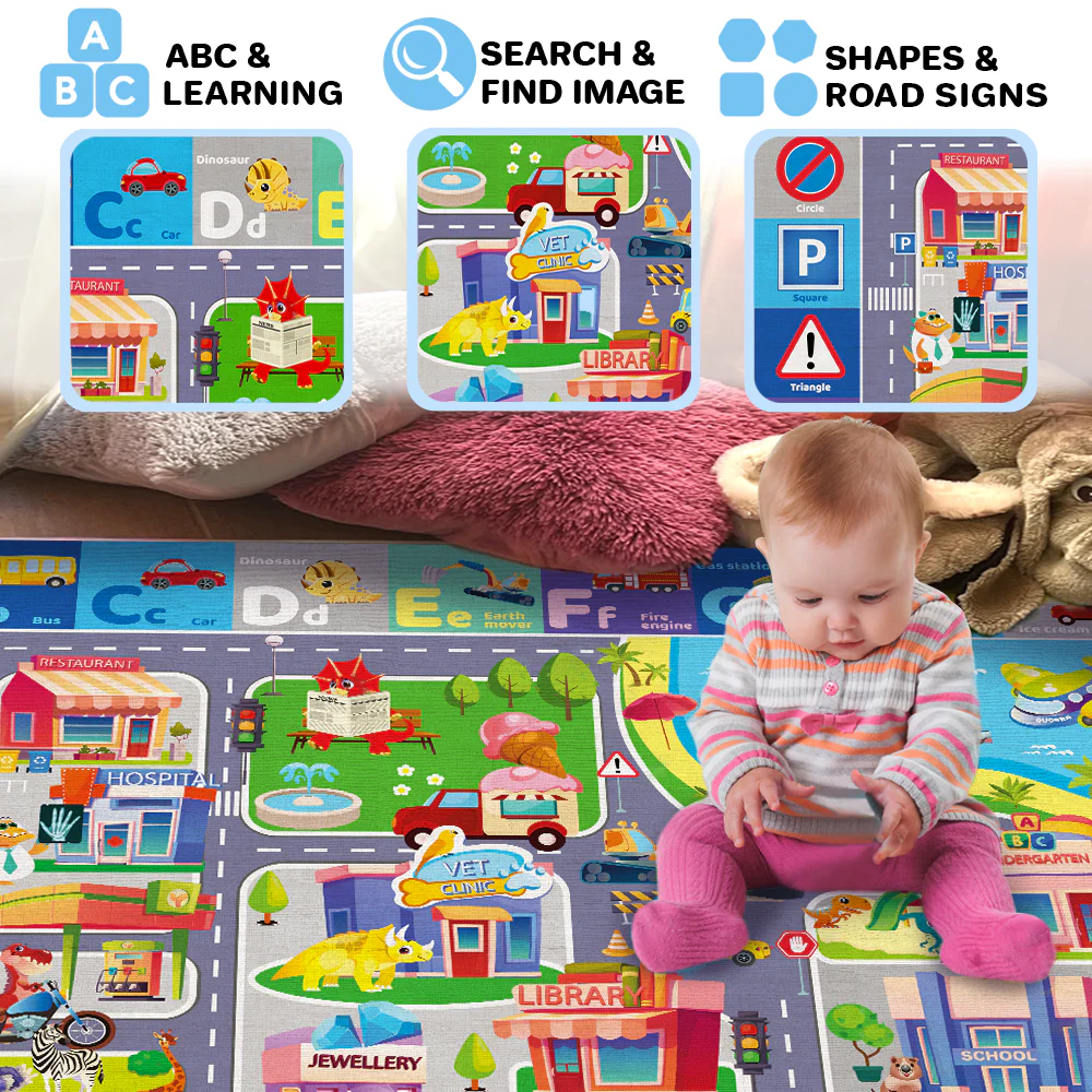 Large Baby Play Mat for Floor | Plush ABC with City - Image 3