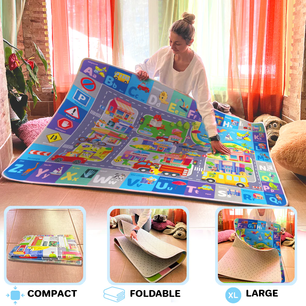 Large Baby Play Mat for Floor | Plush ABC with City - Image 4