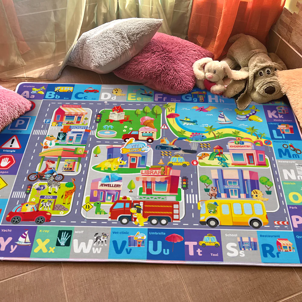 Large Baby Play Mat for Floor | Plush ABC with City - Image 7