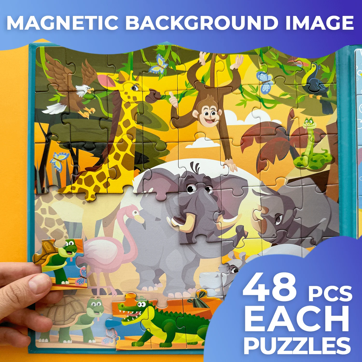 Magnetic Book 2x48 Pcs Puzzles for Kids | Africa & Ocean - Image 3
