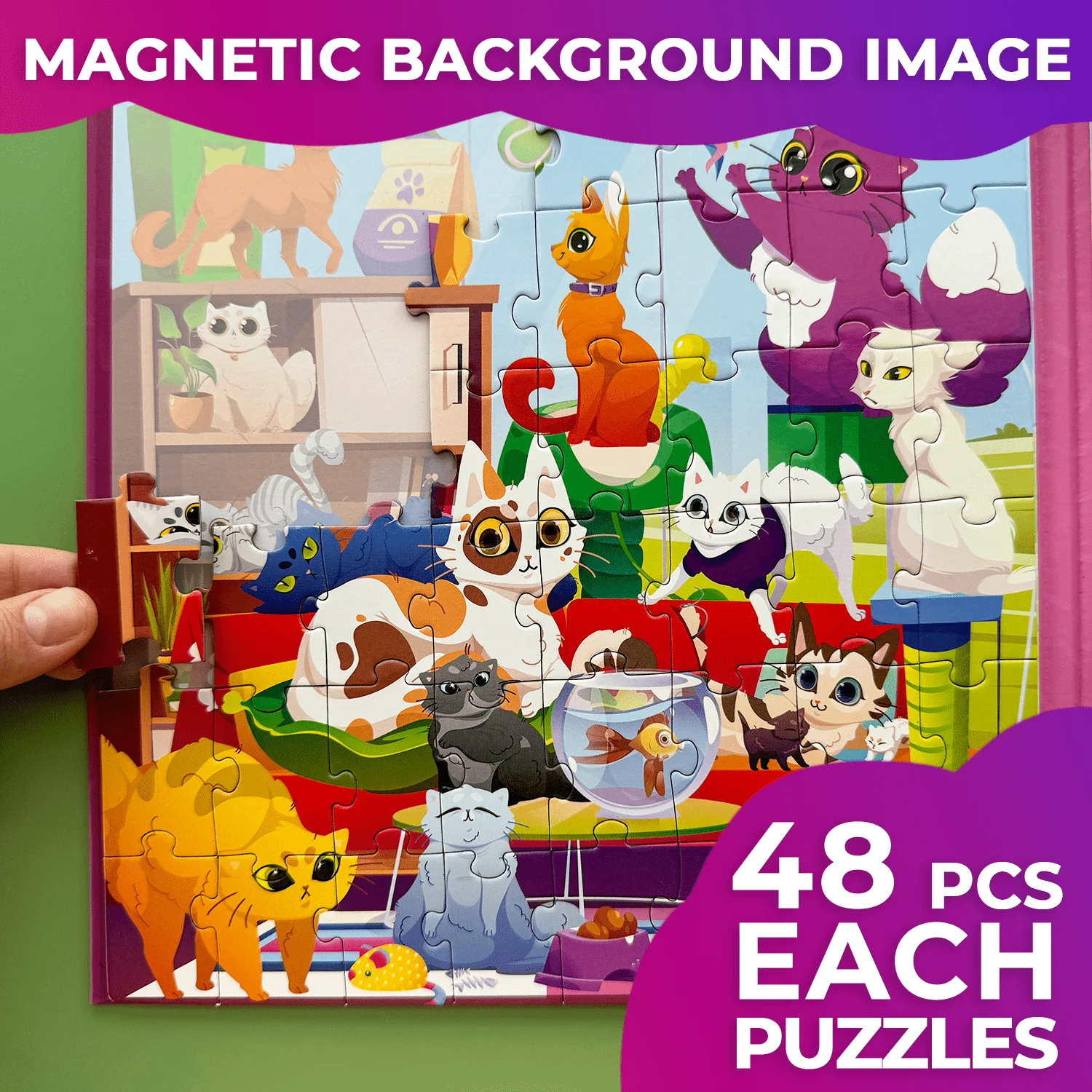 Magnetic Book 2x48 Pcs Puzzles for Kids | Cats & Dogs - Image 3