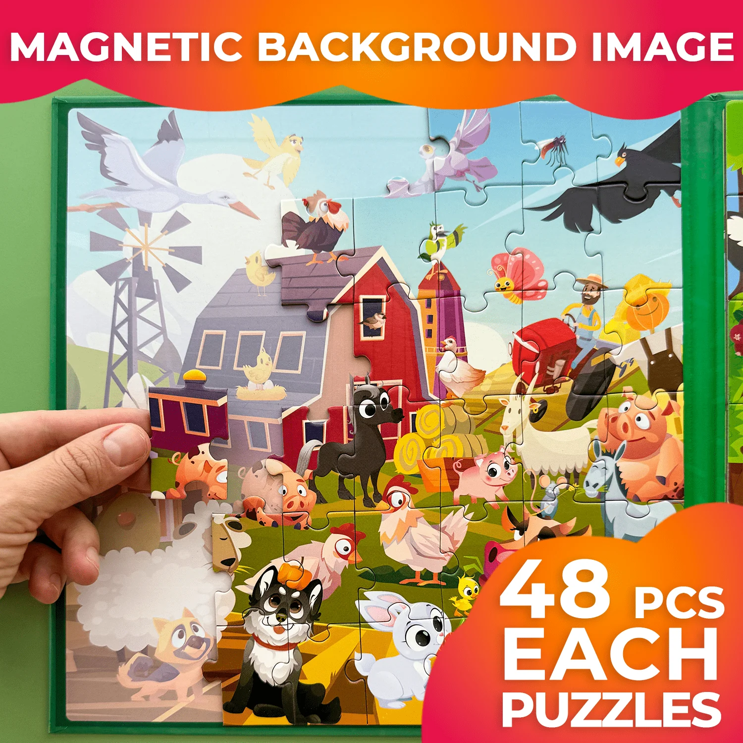 Magnetic Book 2x48 Pcs Puzzles for Kids | Farm & Forest - Image 3