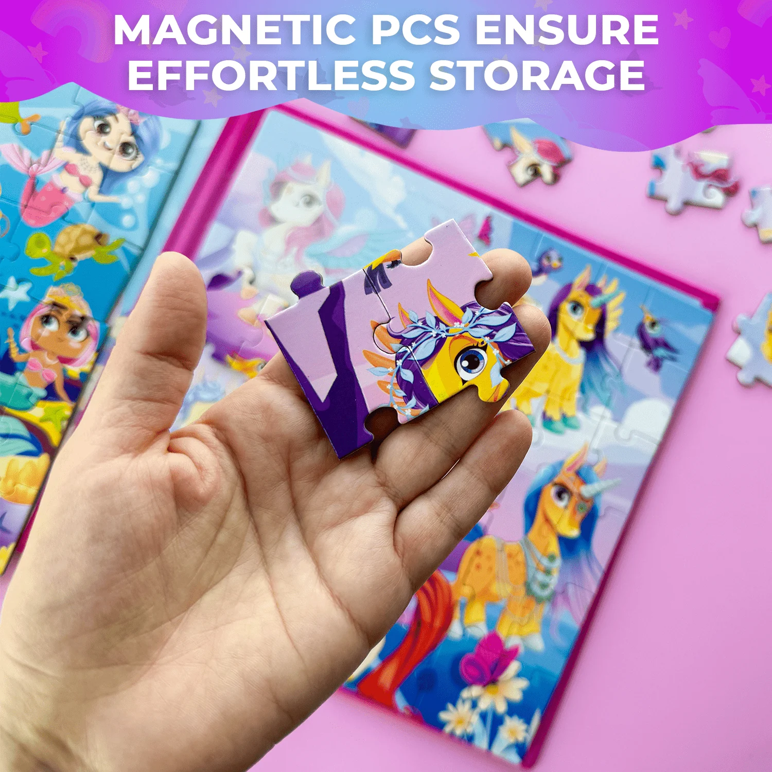 Magnetic Book 2x48 Pcs Puzzles for Kids | Mermaids & Unicorns - Image 5
