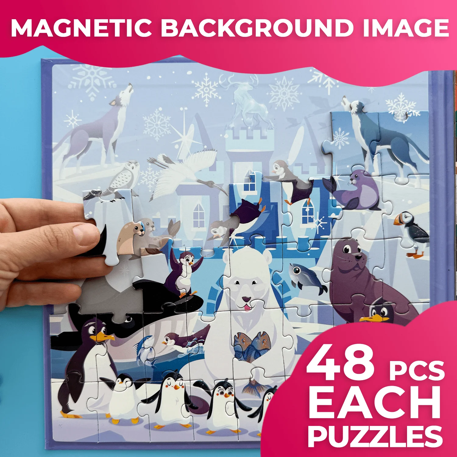 Magnetic Book 2x48 Pcs Puzzles for Kids | Polar & Rainforest - Image 3