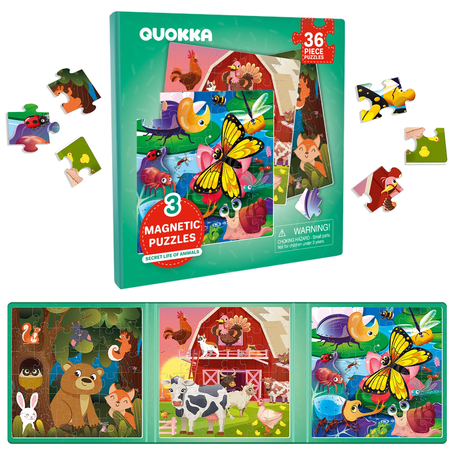Magnetic Book 3x36 Pcs Puzzles for Kids | Insects, Animals - Image 8