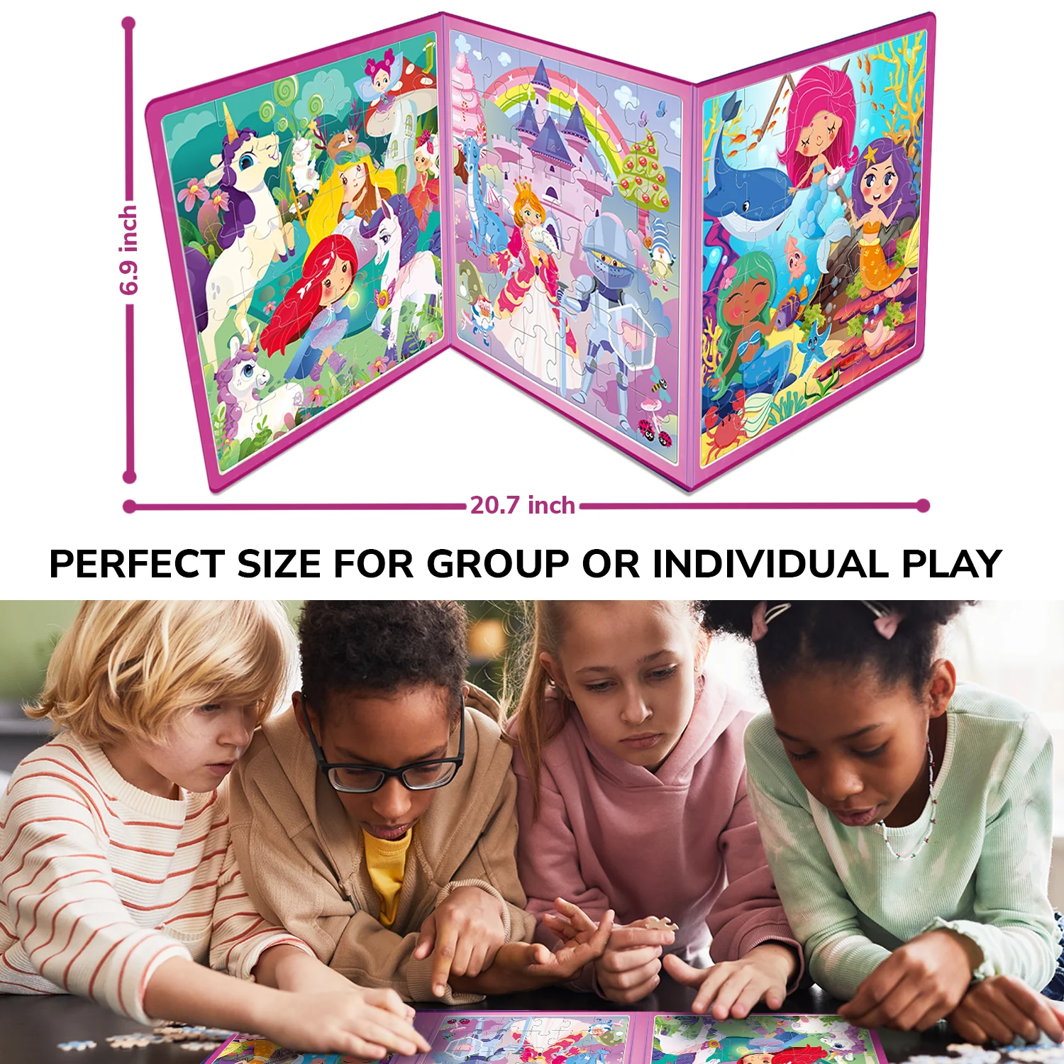 Magnetic Book 3x36 Pcs Puzzles for Kids | Princess, Unicorns & Mermaids - Image 3
