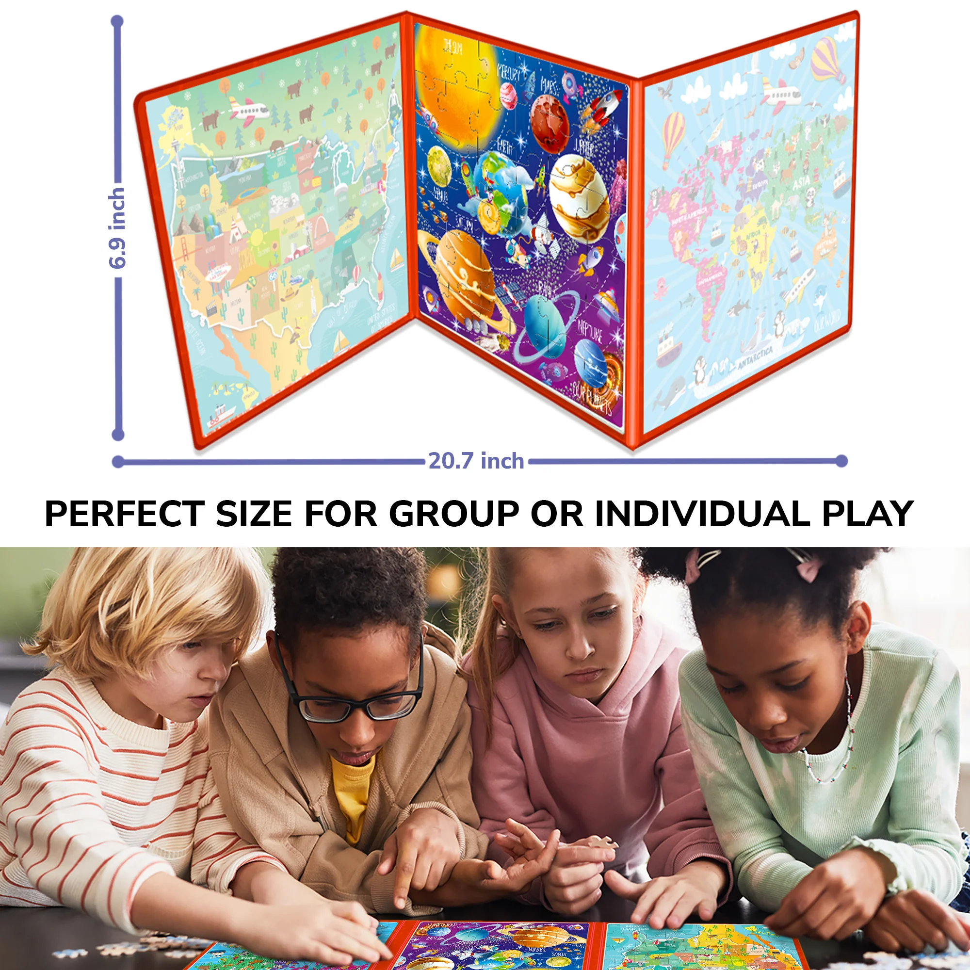 Magnetic Book 3x36 Pcs Puzzles for Kids | Maps USA, World & Space - Image 3