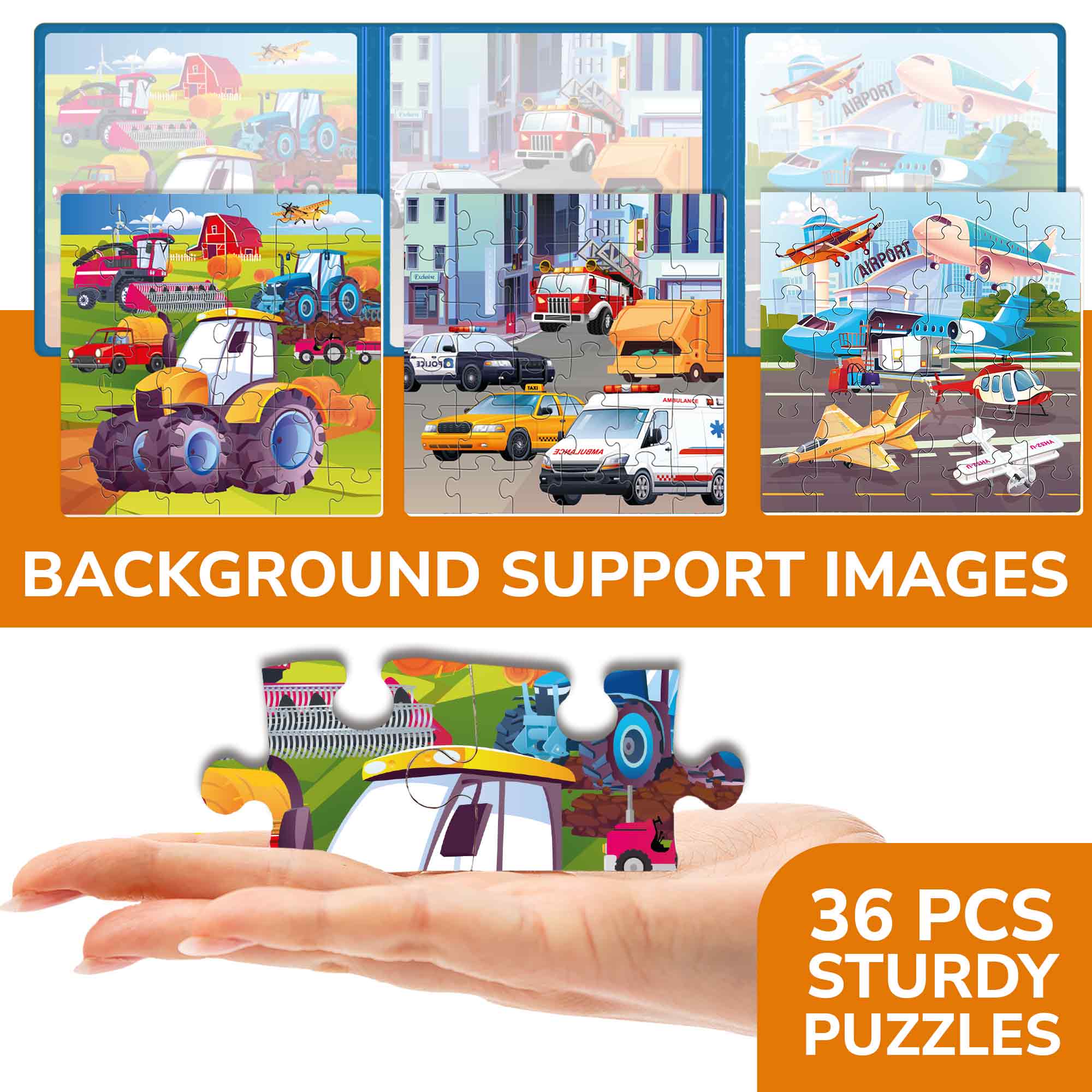 Magnetic Puzzles 3x36 Pcs Puzzles for Kids | Transport - Image 4