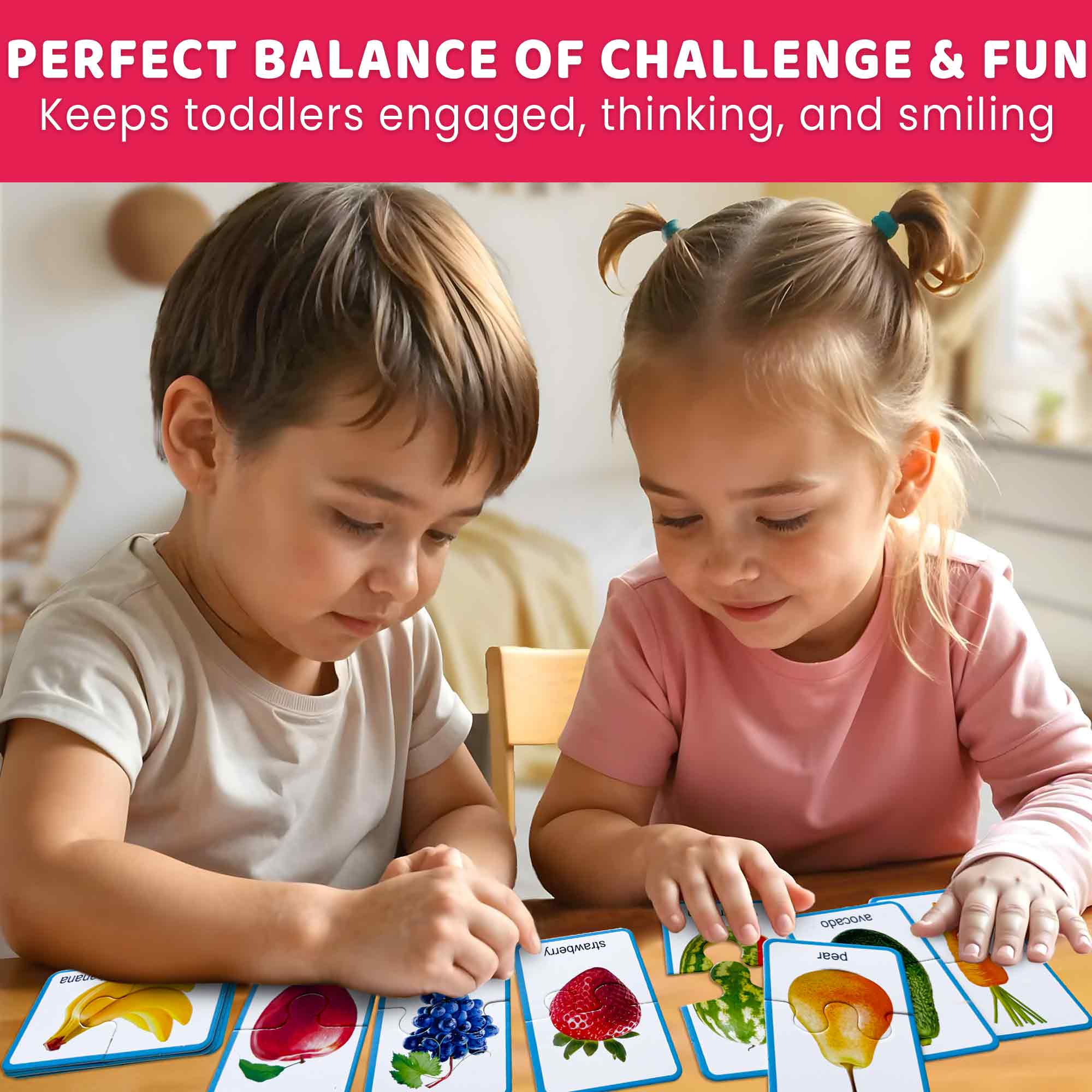 Matching Puzzle for Toddlers - 16 Realistic Pairs Fruits Veggies - Image 4