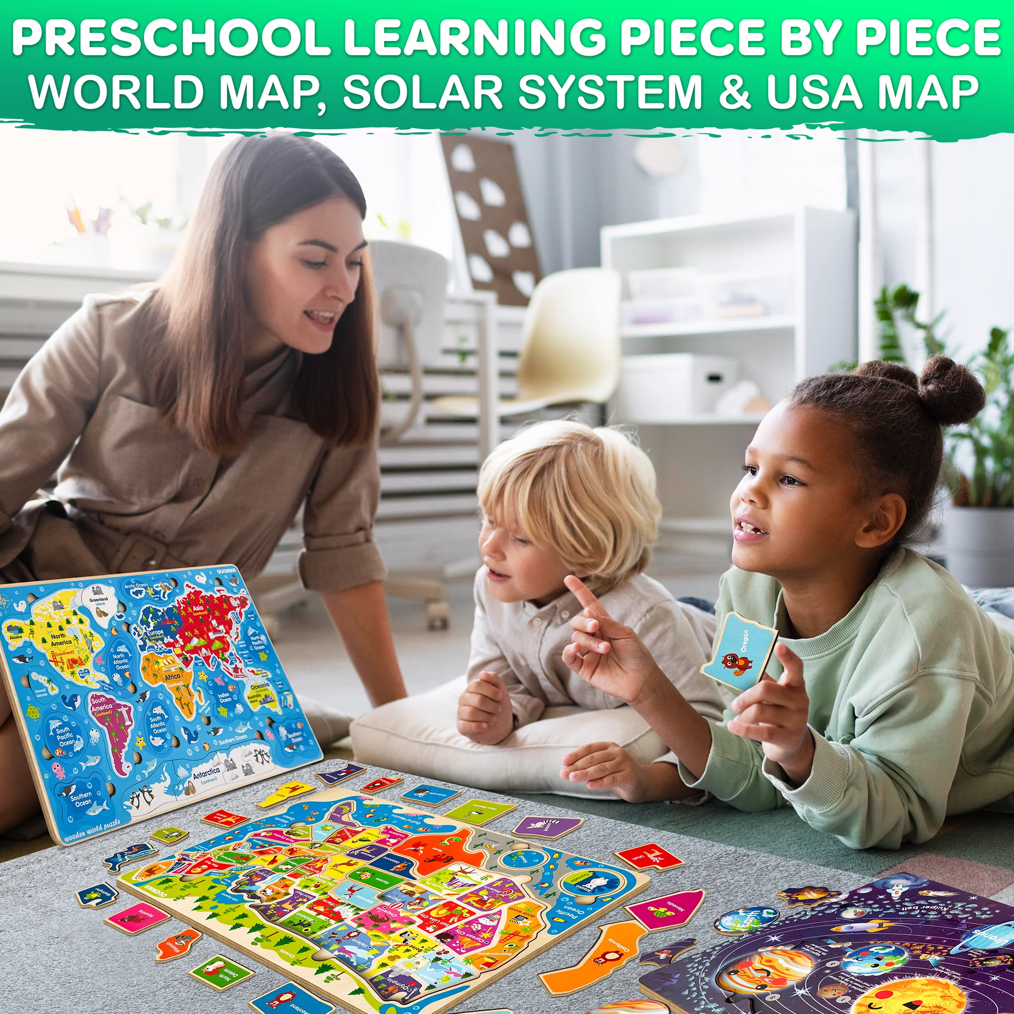 Wooden Puzzles for Kids  Maps, Space | Learning Toys - Image 5