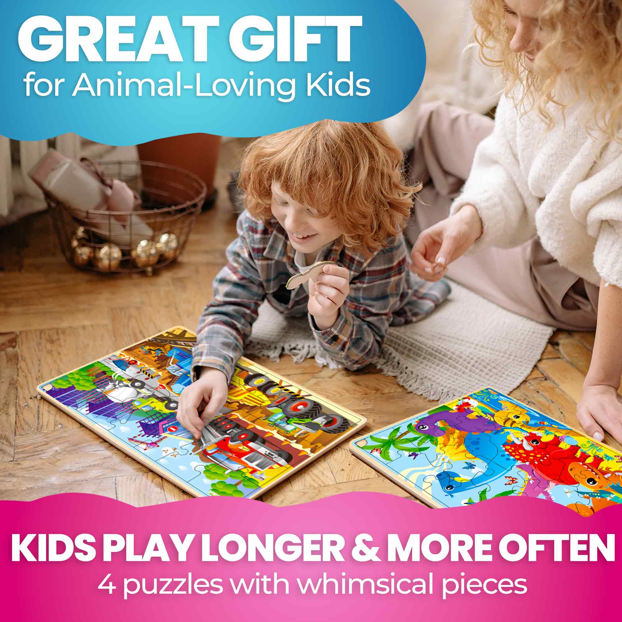4 Set Wooden Puzzles for Toddlers | Animals, Vehicles & Space - Image 6