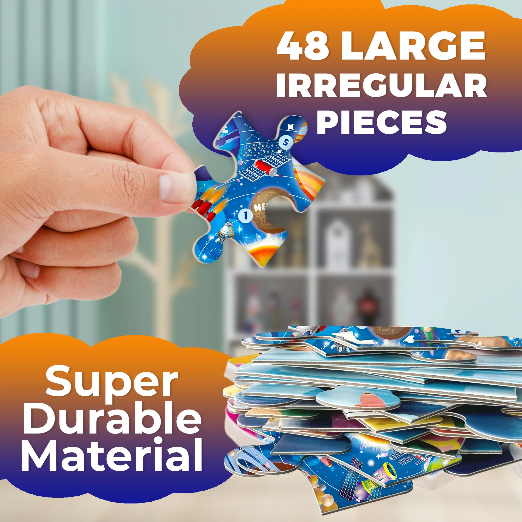 48 Pcs Round Giant Puzzles for Kids Ages 4-6 | Space - Image 3