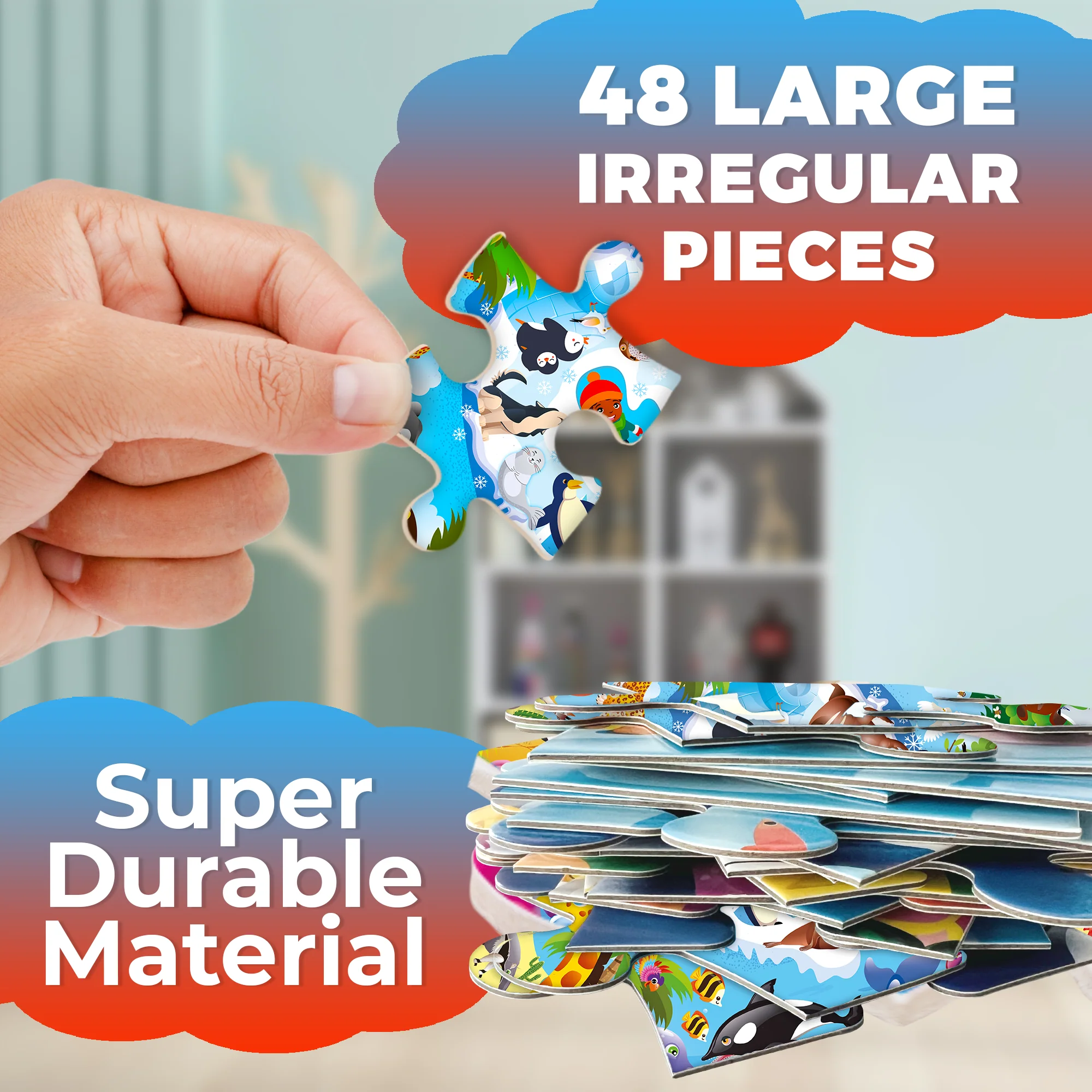 48 Pcs Round Giant Puzzles for Kids Ages 4-6 | Animals - Image 3