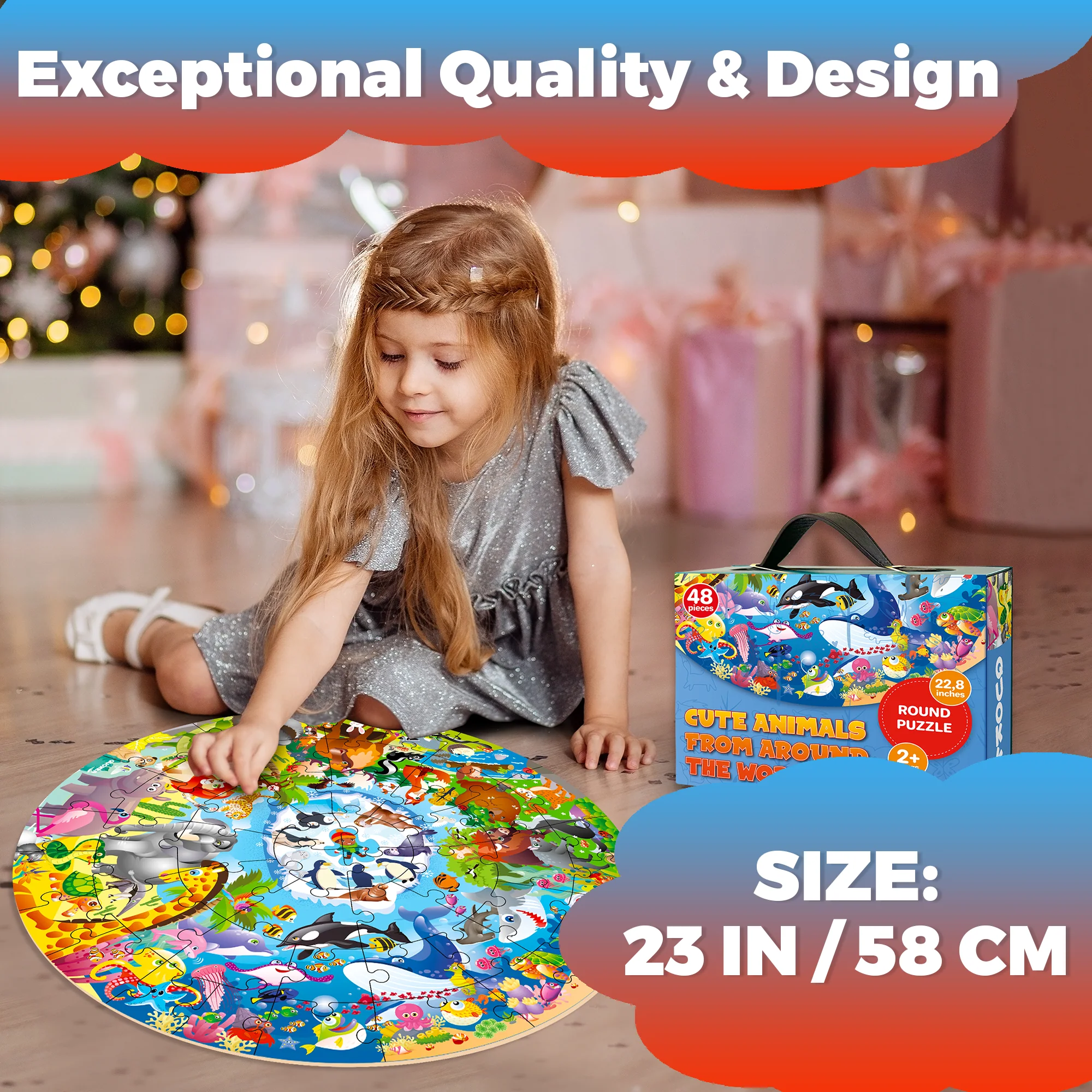 48 Pcs Round Giant Puzzles for Kids Ages 4-6 | Animals - Image 4