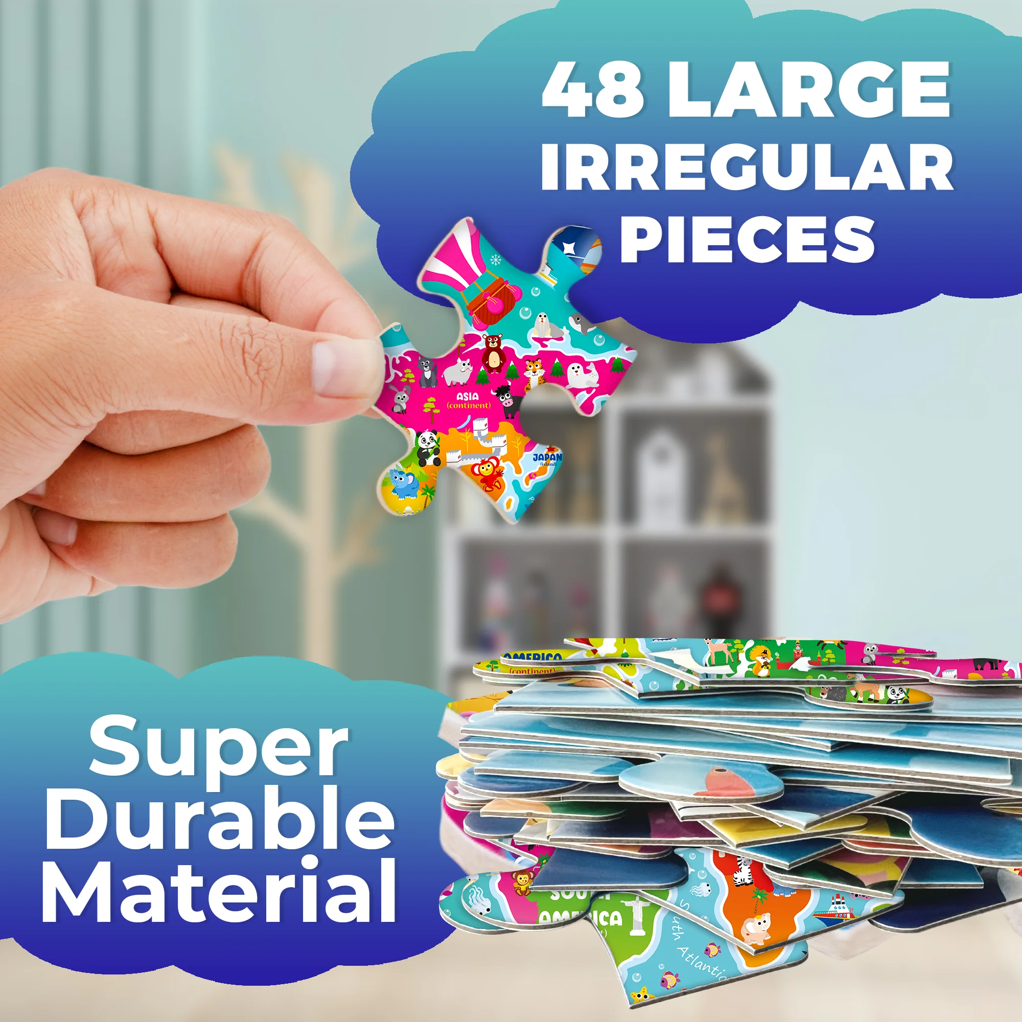 48 Pcs Round Giant Puzzles for Kids Ages 4-6 | World - Image 3