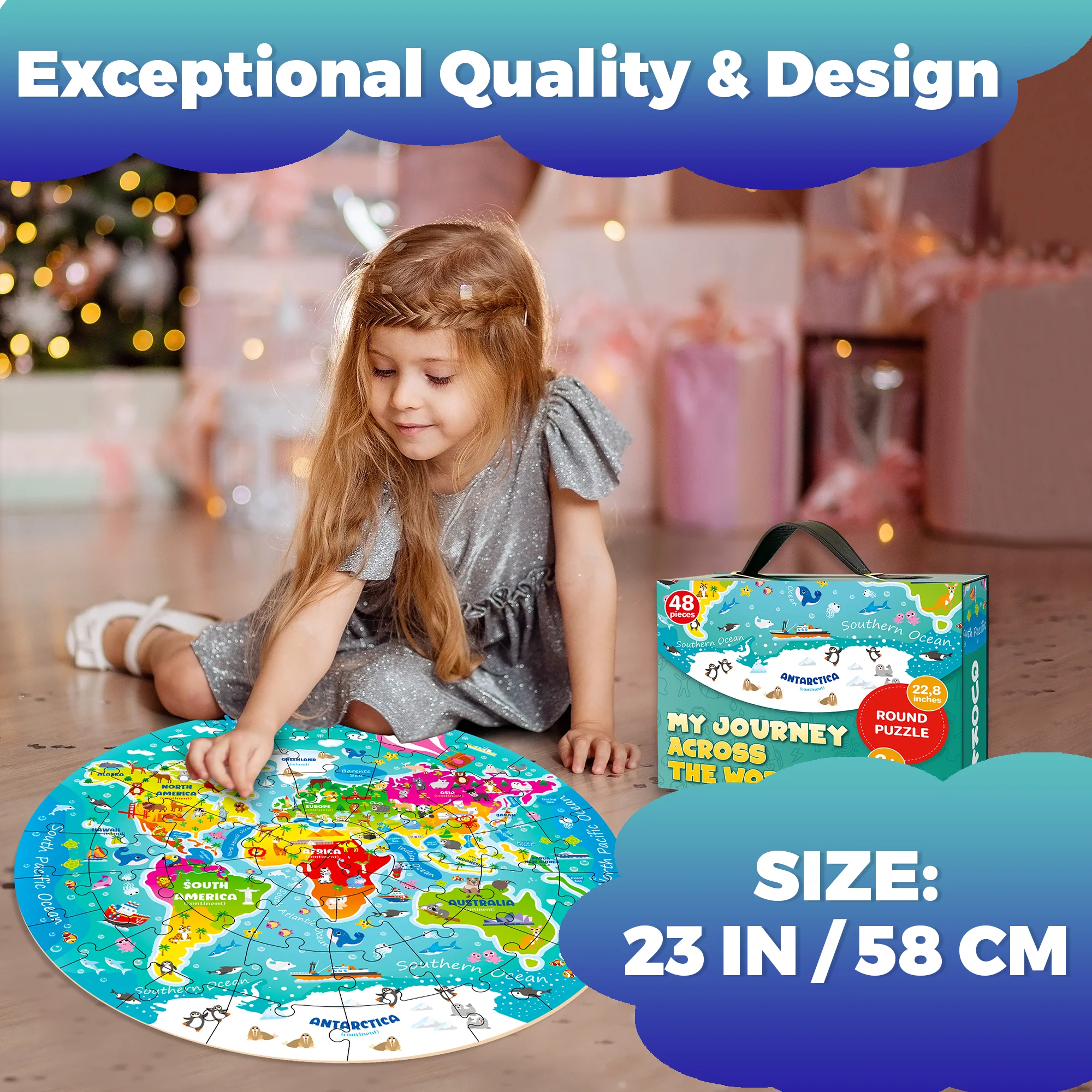48 Pcs Round Giant Puzzles for Kids Ages 4-6 | World - Image 4