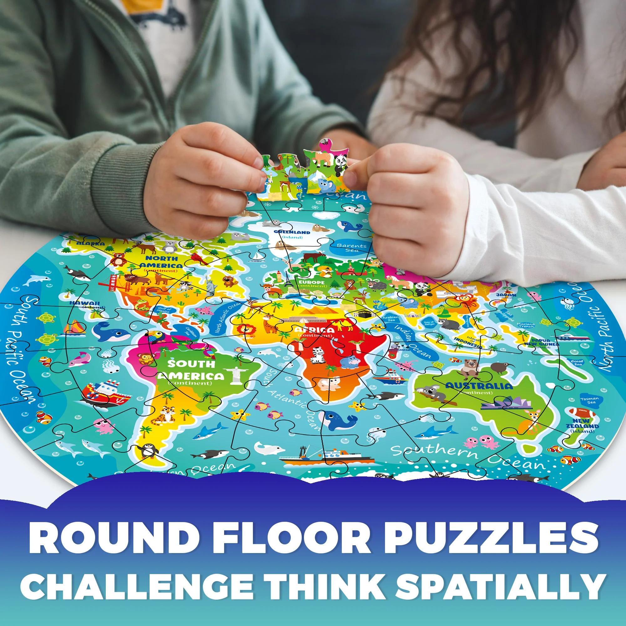 48 Pcs Round Giant Puzzles for Kids Ages 4-6 | World - Image 5