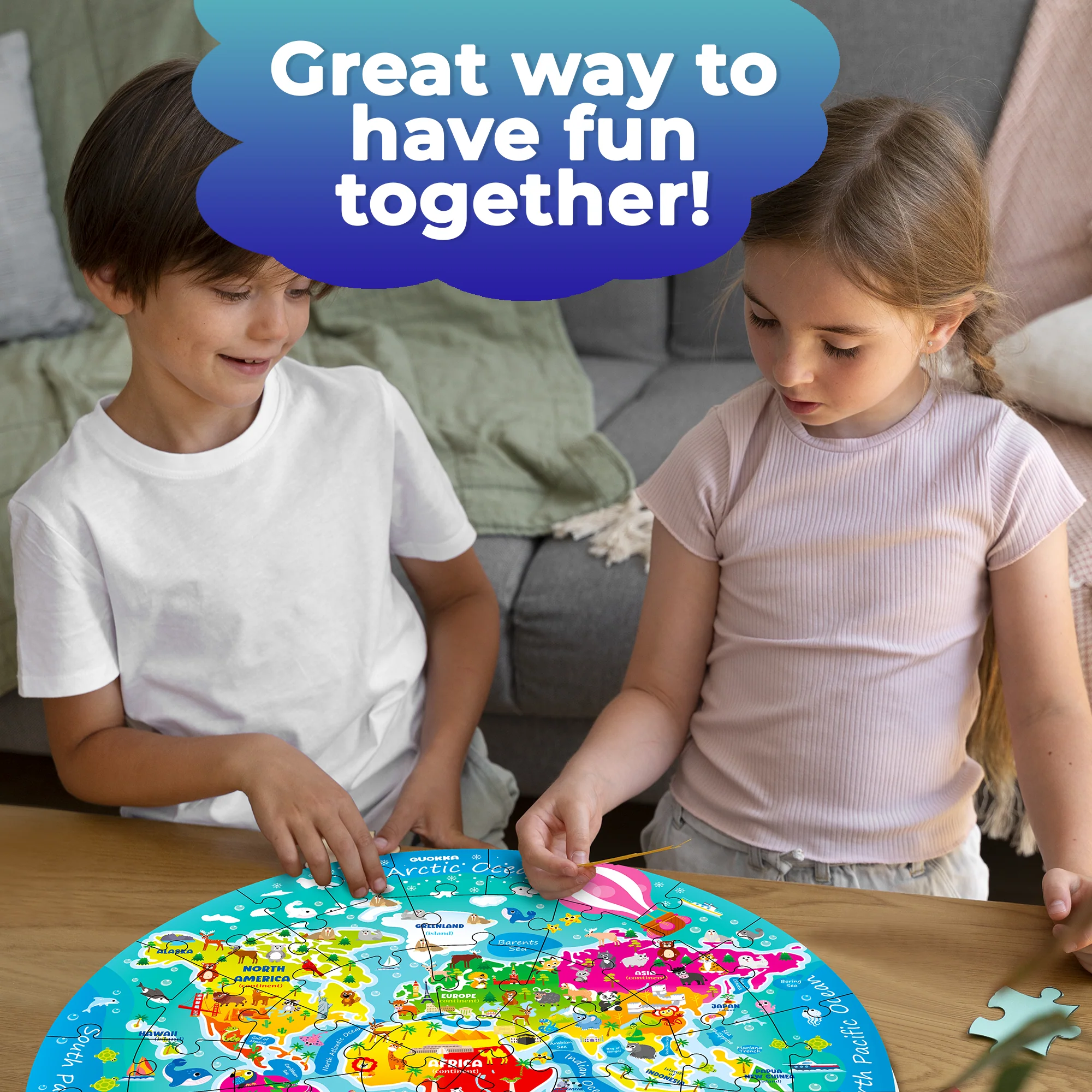 48 Pcs Round Giant Puzzles for Kids Ages 4-6 | World - Image 6