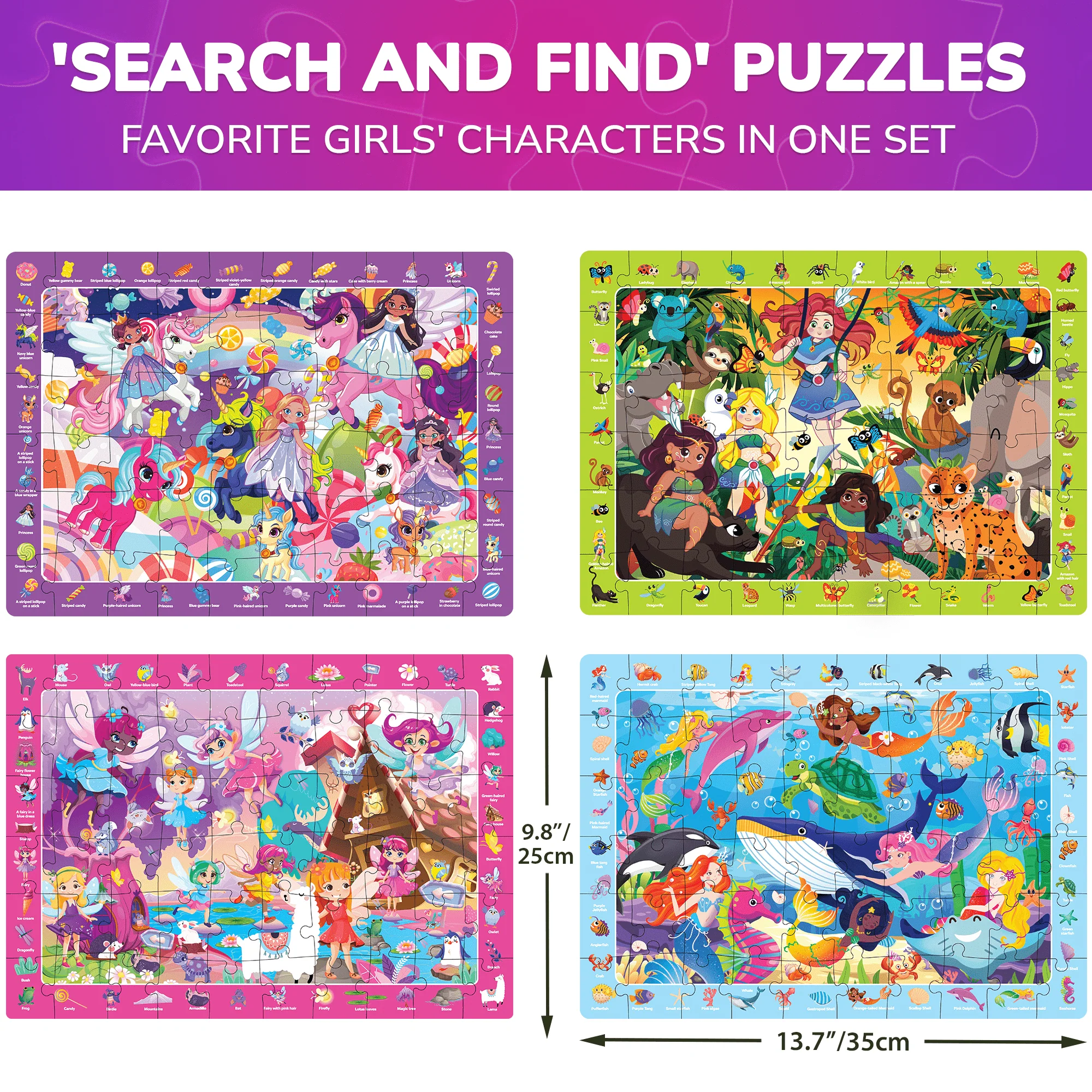 60 Pcs Puzzles for Kids | Unicorns, Amazonians - Image 3