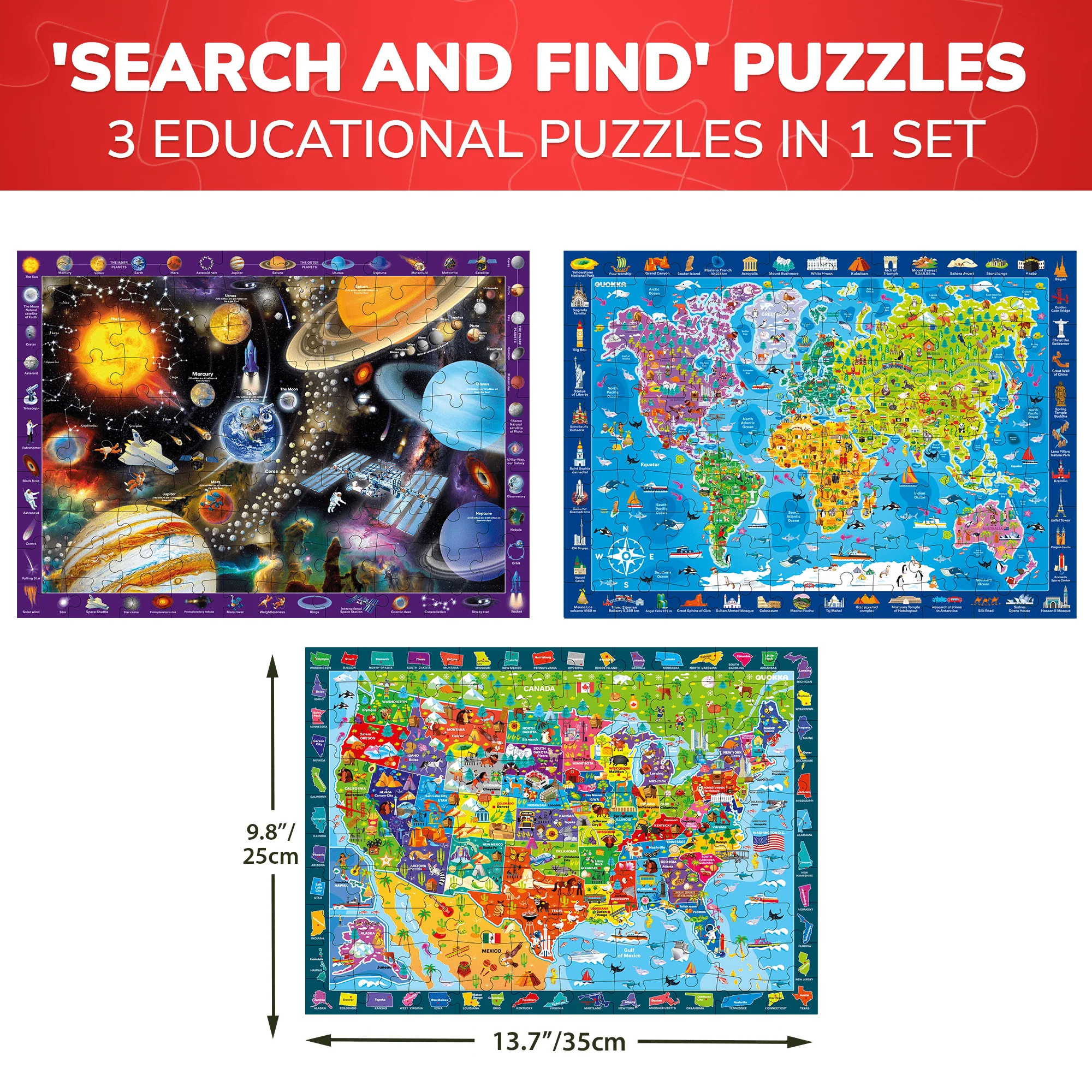 100 Pcs Search & Find Puzzles for Kids Maps & Space - Image 3