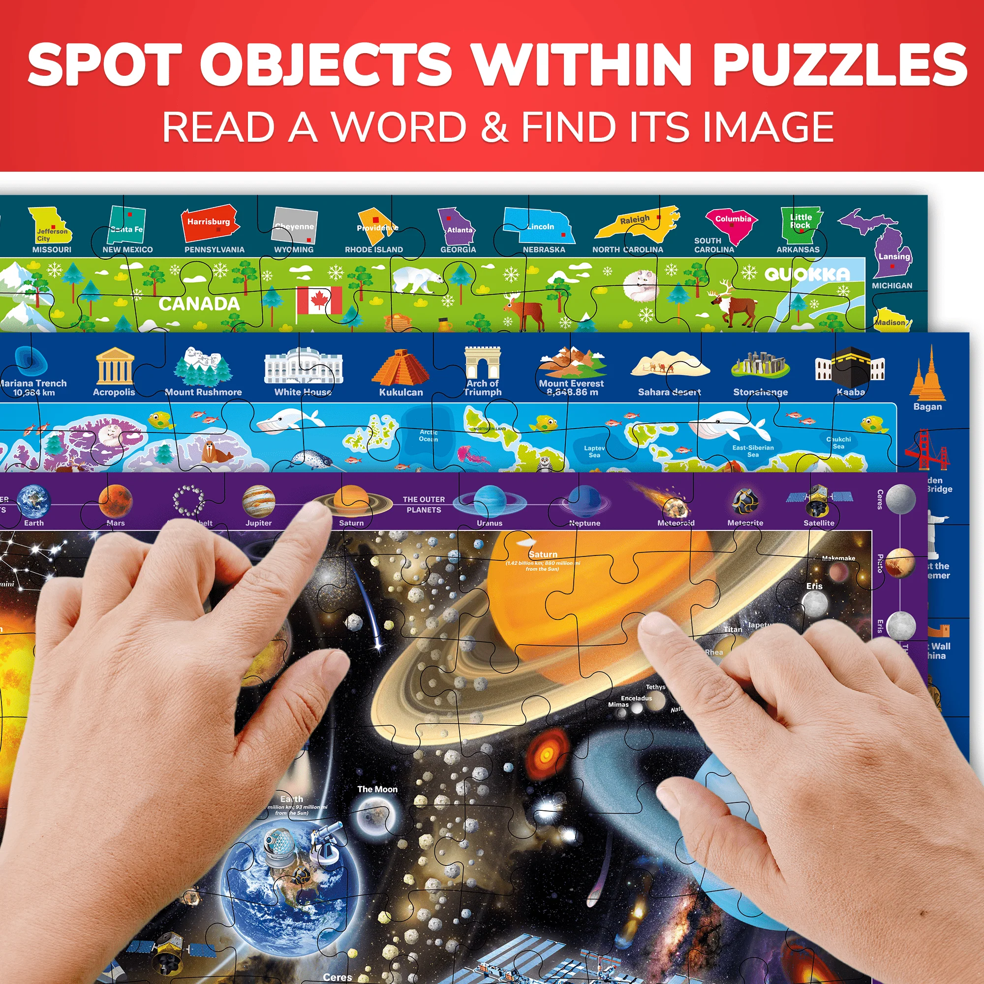 100 Pcs Search & Find Puzzles for Kids Maps & Space - Image 4