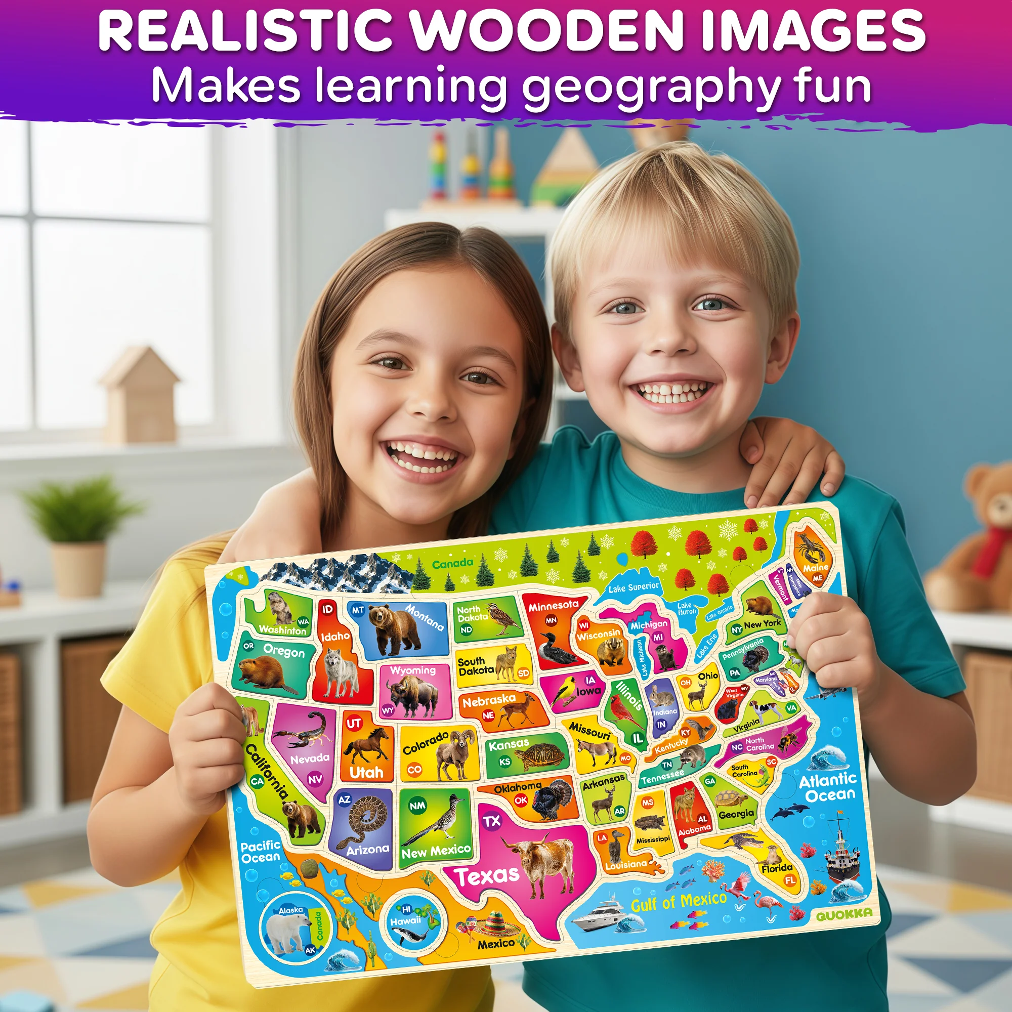 Wooden Puzzles for Kids - Realistic USA Map - Image 4