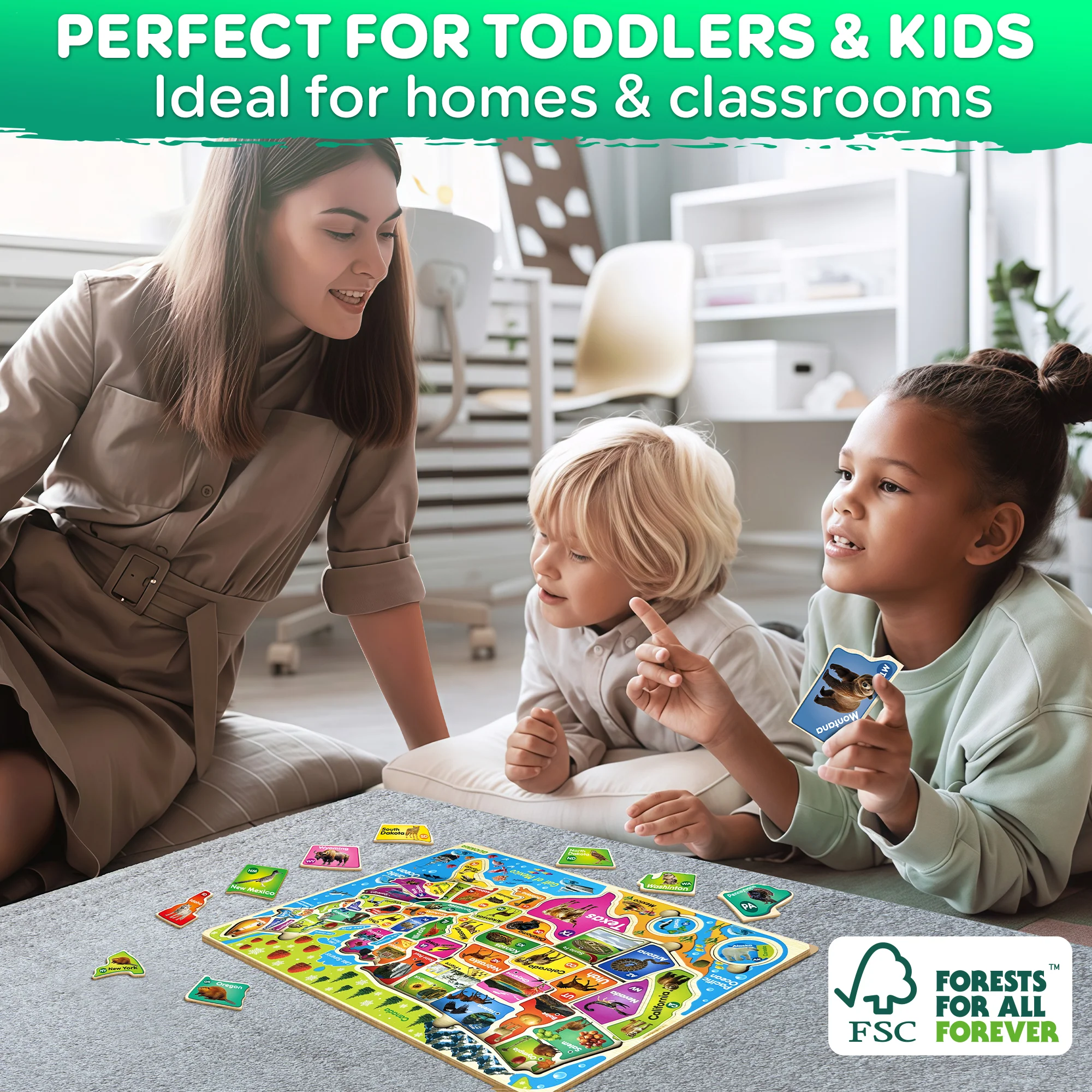 Wooden Puzzles for Kids - Realistic USA Map - Image 5