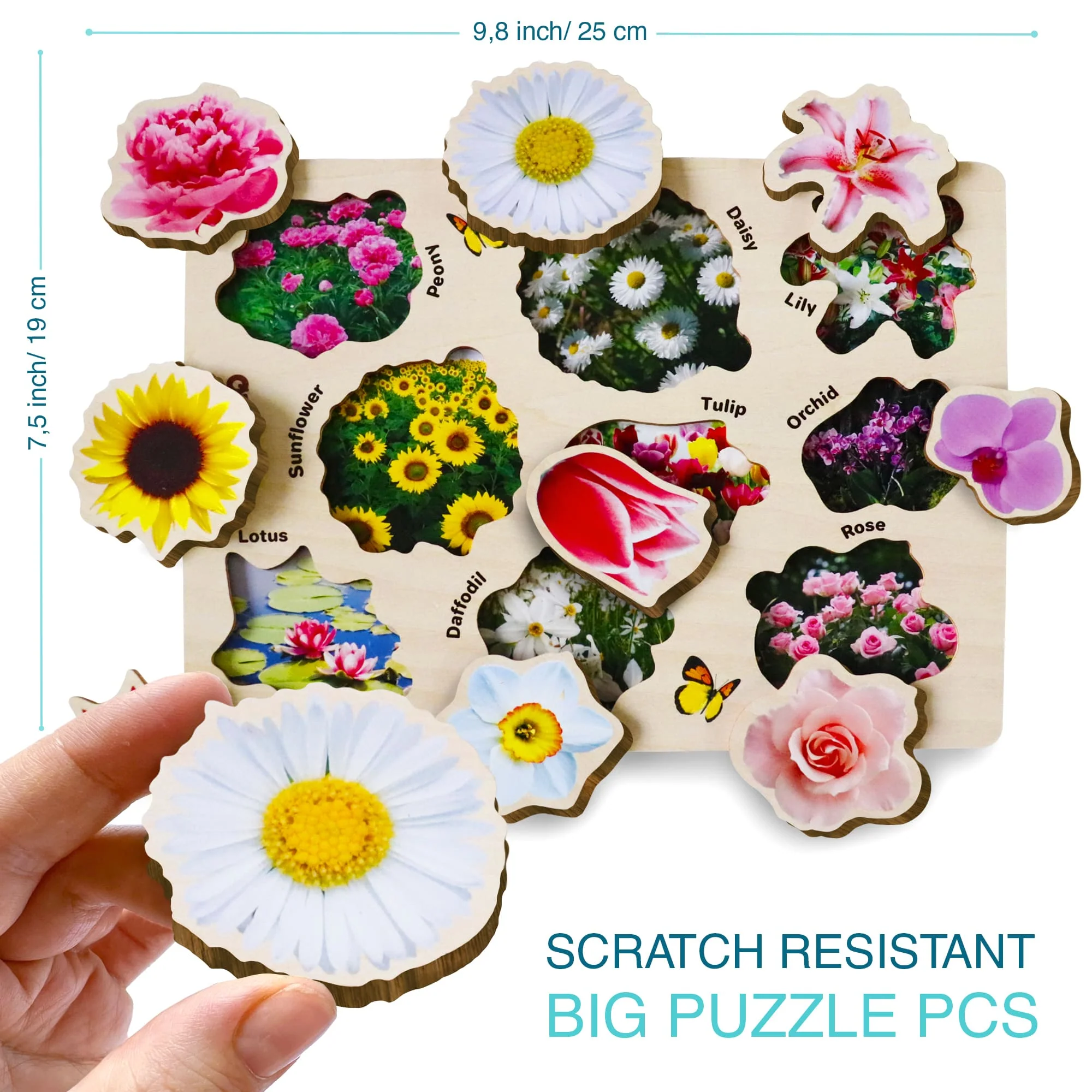 Wooden Puzzles Set for Toddlers | Mushrooms Flowers - Image 3