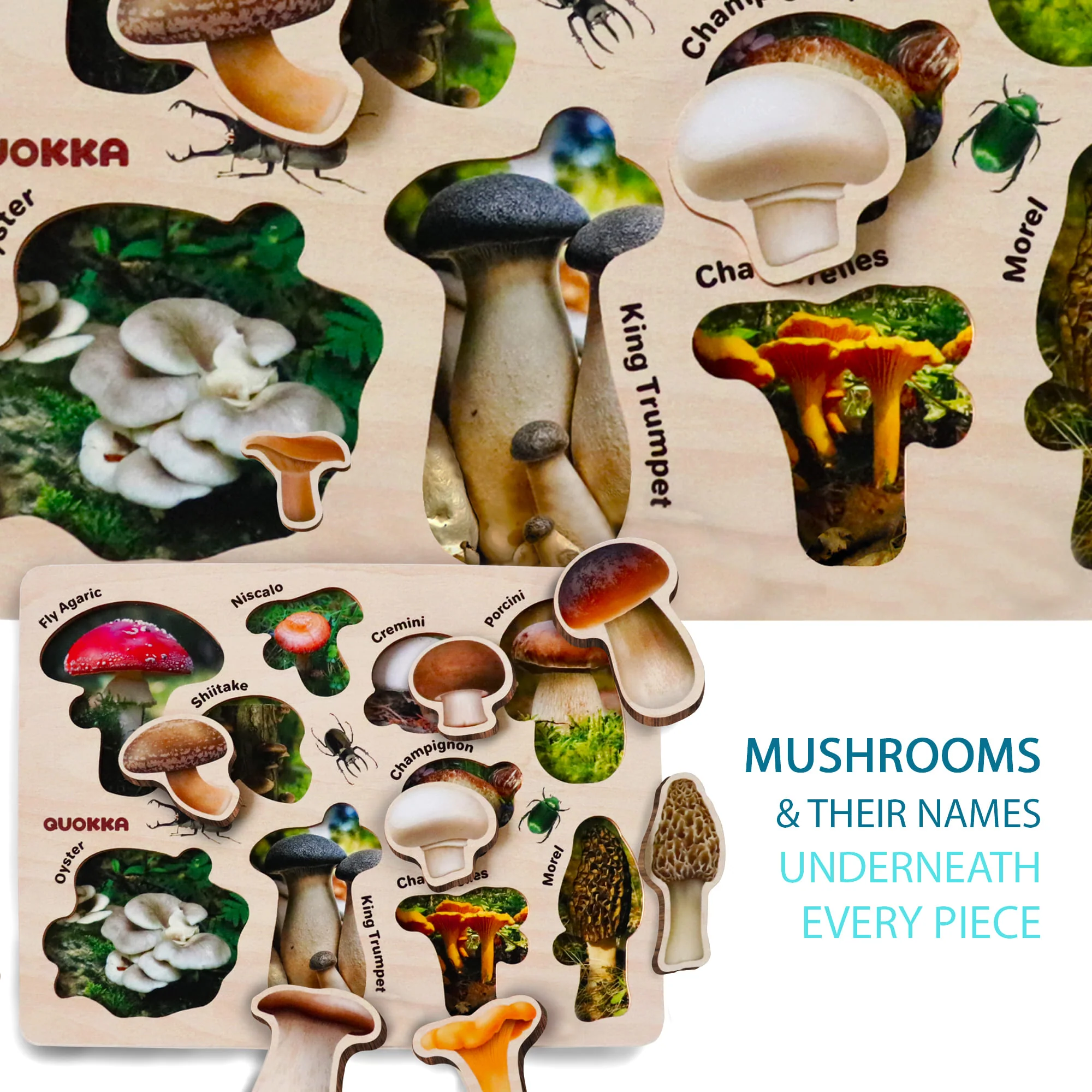 Wooden Puzzles Set for Toddlers | Mushrooms Flowers - Image 4