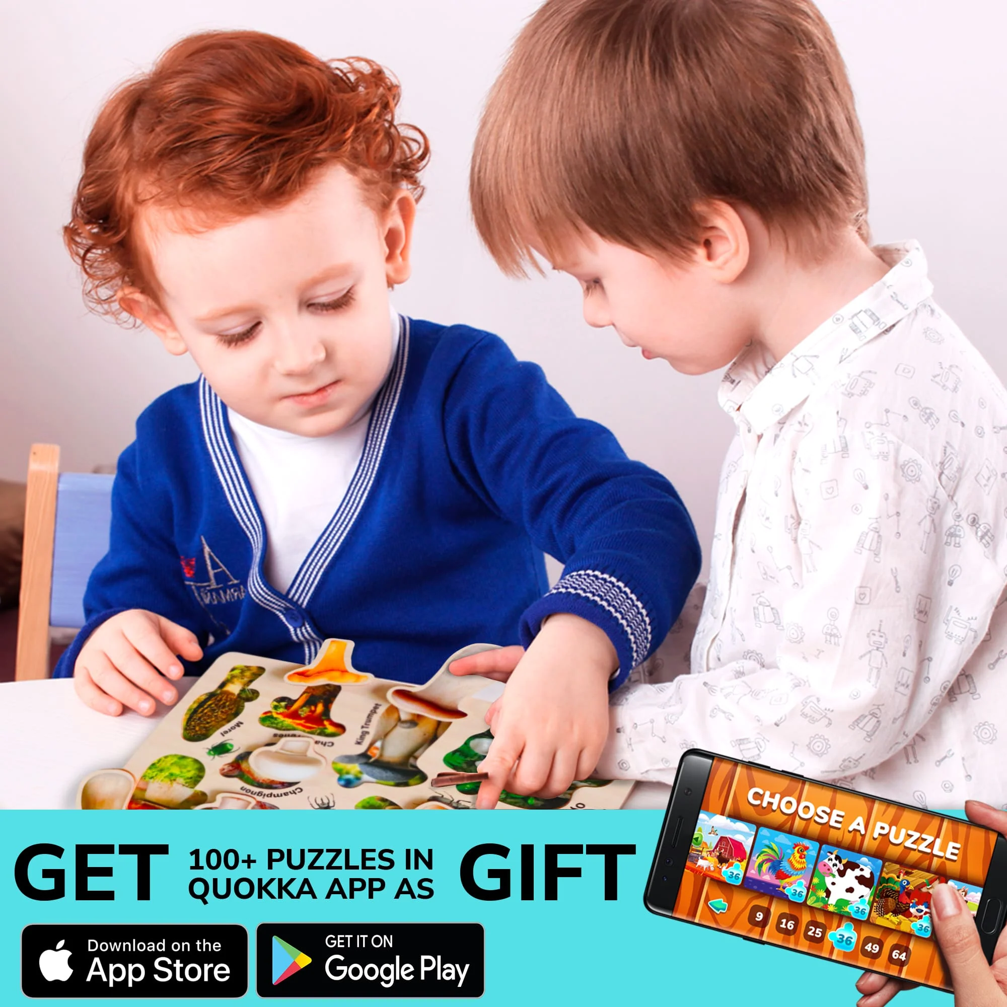 Wooden Puzzles Set for Toddlers | Mushrooms Flowers - Image 5