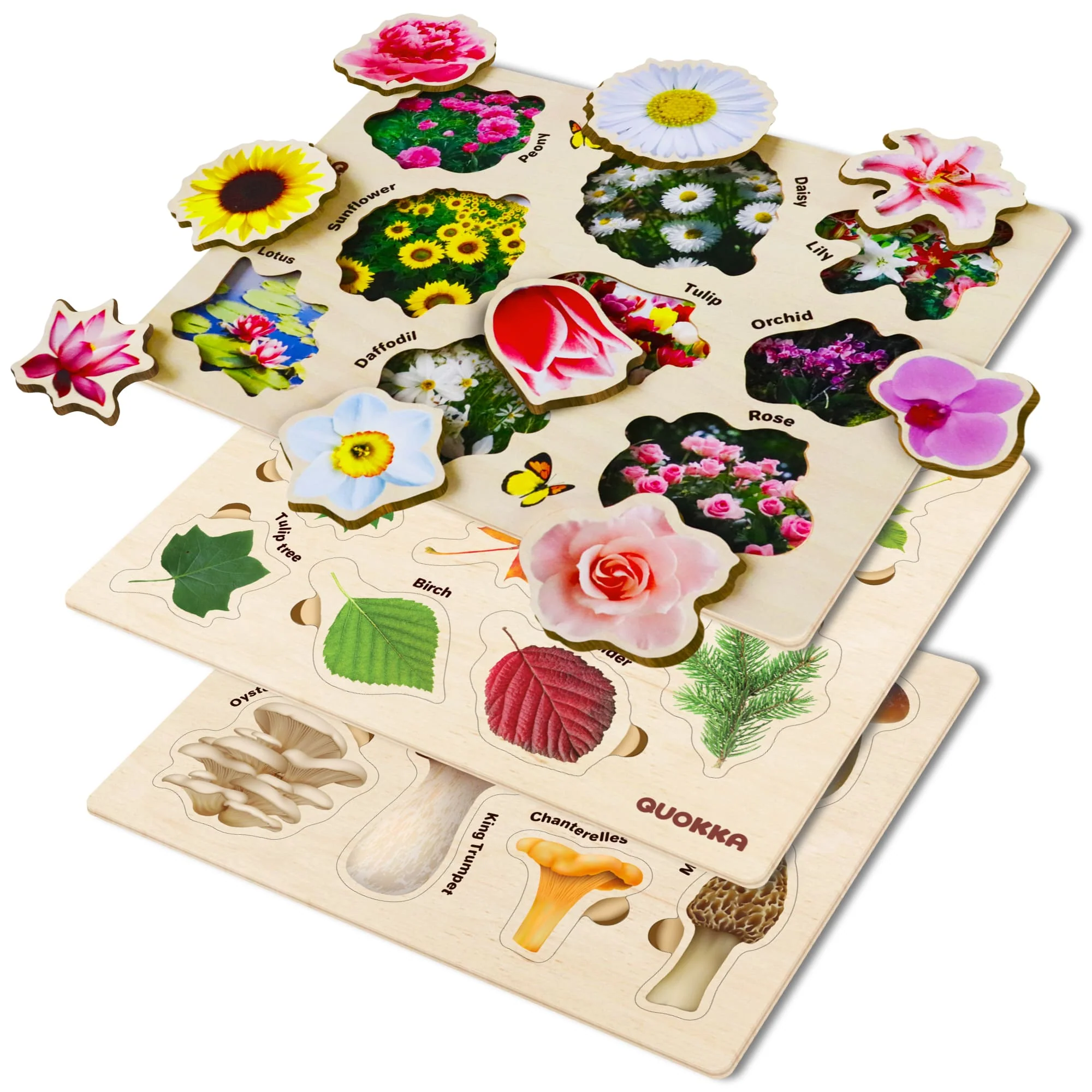 Wooden Puzzles Set for Toddlers | Mushrooms Flowers - Image 6